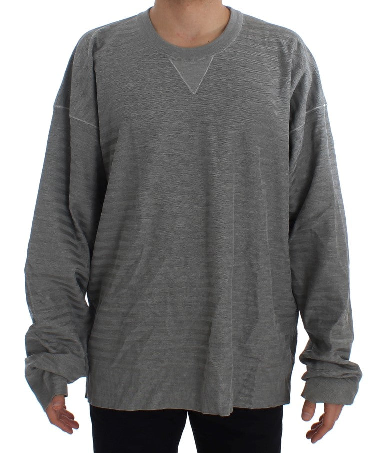 Elegant Gray Silk Crewneck Pullover Sweater - GlamHub Luxury and Icon Brand Clothing