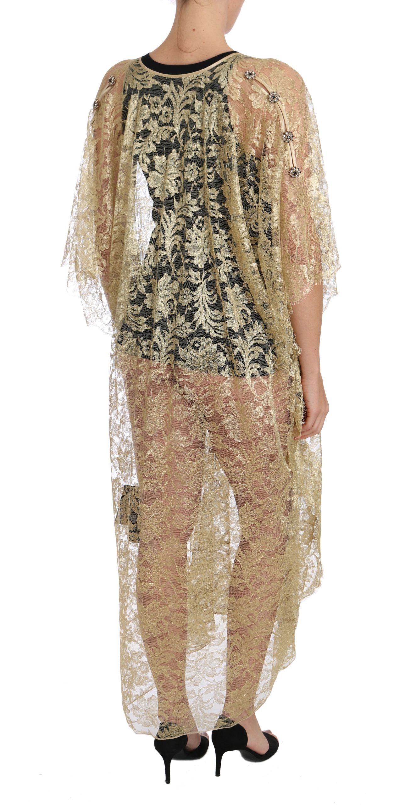 Golden Floral Lace Kaftan Sundress - GlamHub Luxury and Icon Brand Clothing