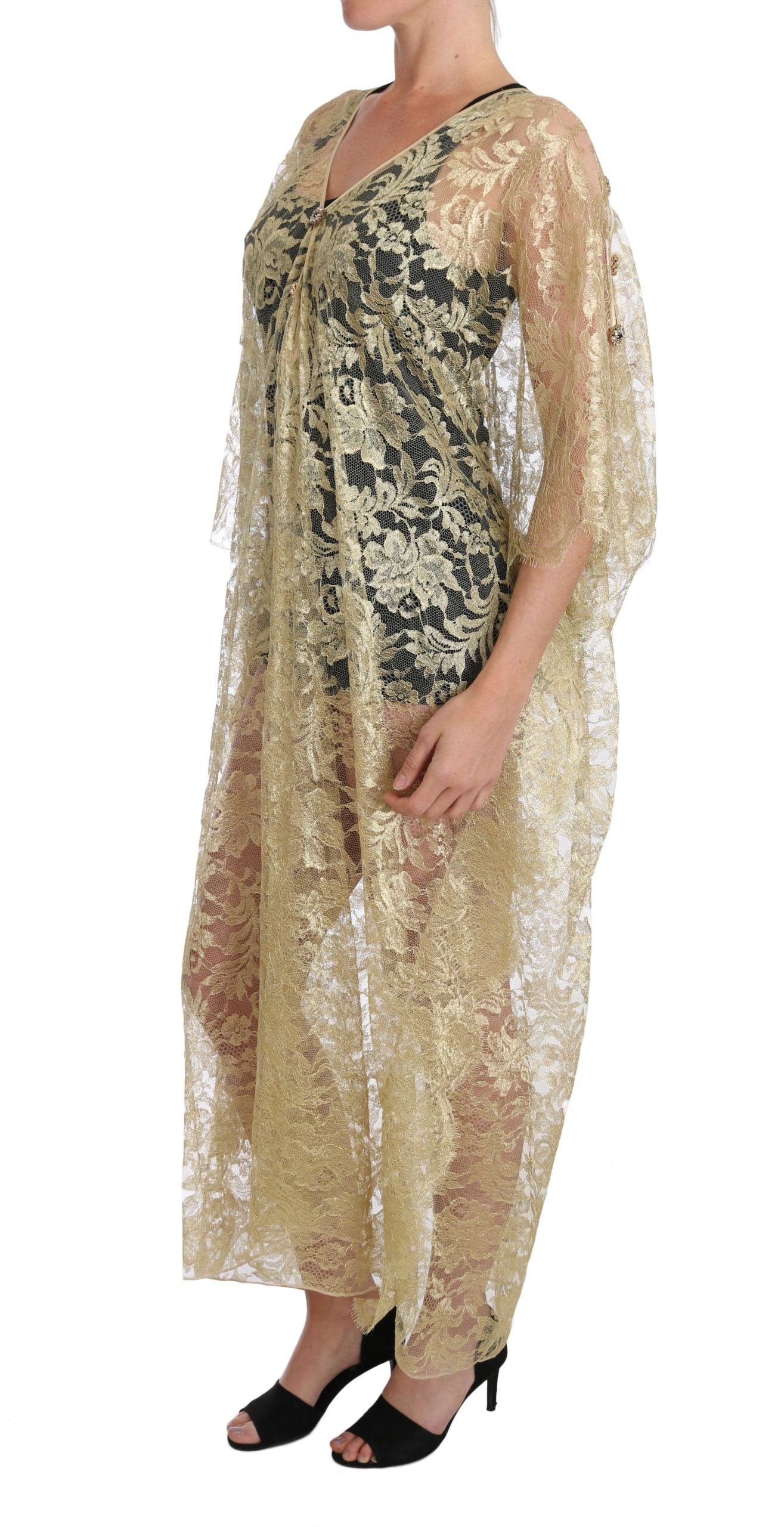 Golden Floral Lace Kaftan Sundress - GlamHub Luxury and Icon Brand Clothing