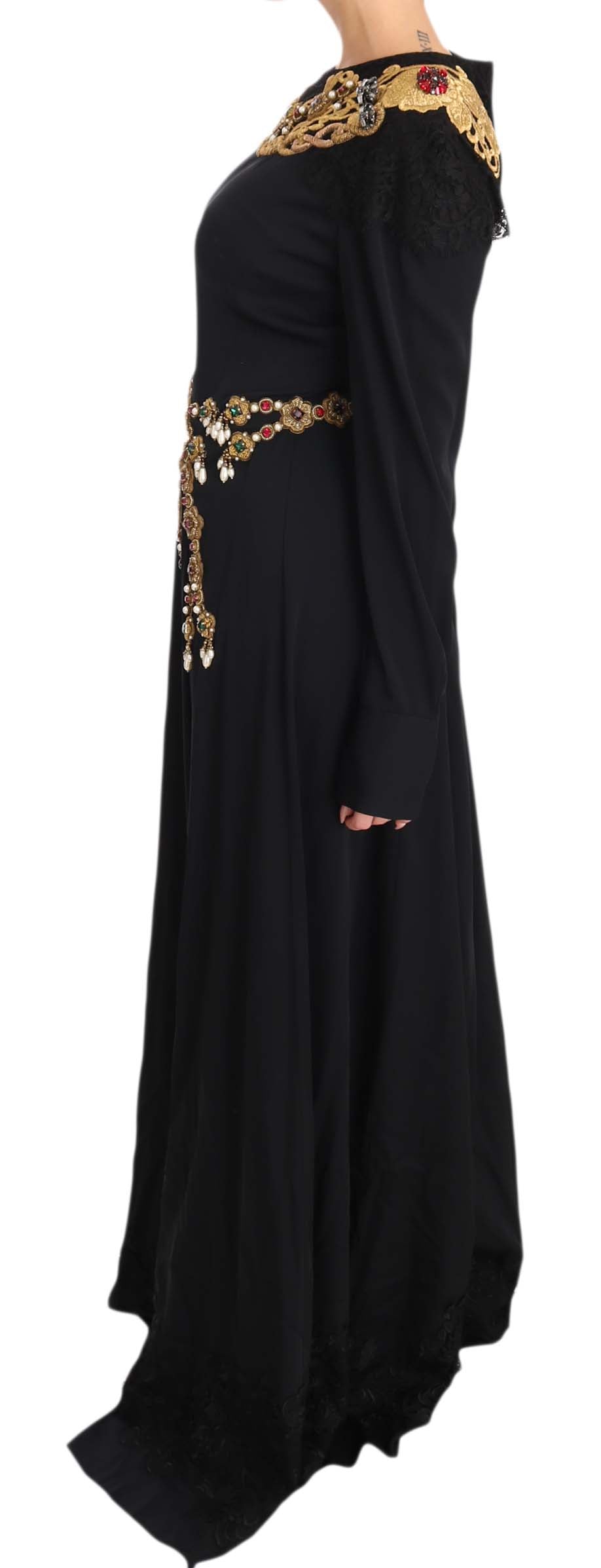 Elegant Maxi Black Dress with Gold Detailing - GlamHub Luxury and Icon Brand Clothing