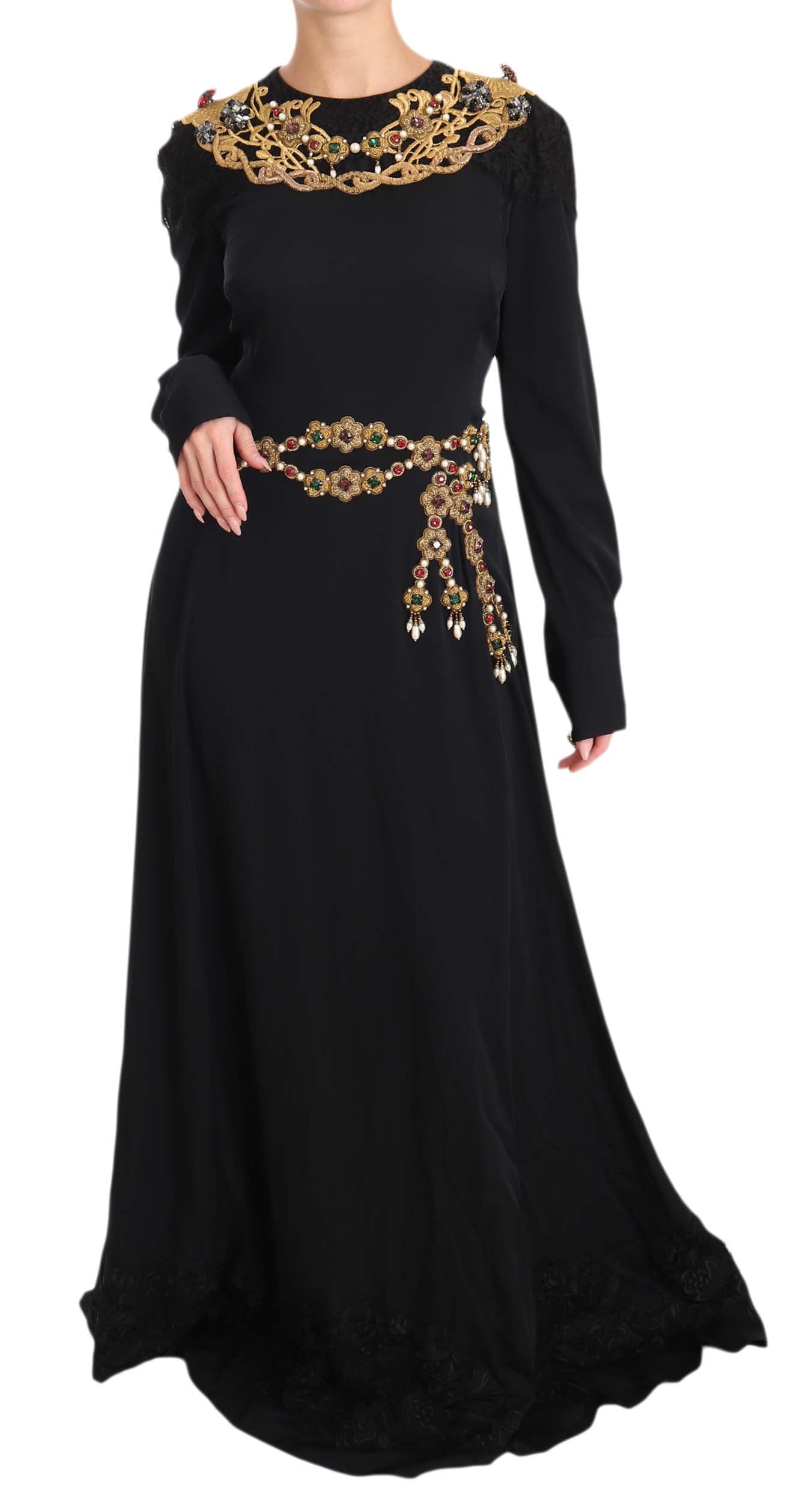 Elegant Maxi Black Dress with Gold Detailing - GlamHub Luxury and Icon Brand Clothing