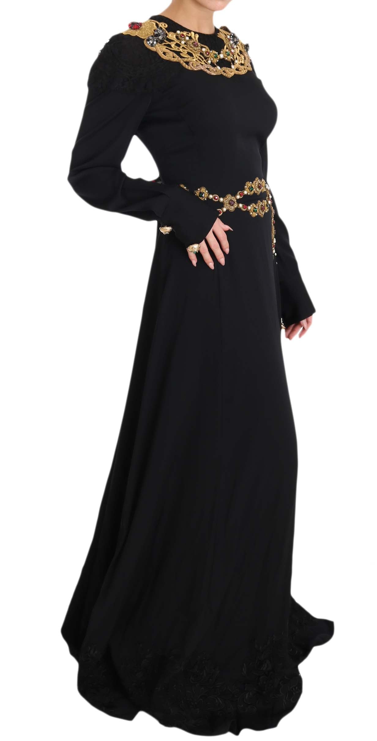 Elegant Maxi Black Dress with Gold Detailing - GlamHub Luxury and Icon Brand Clothing