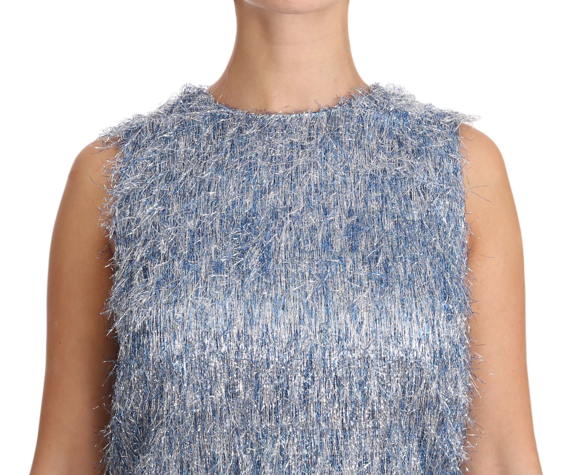 Elegant Light Blue Fringe Shift Dress - GlamHub Luxury and Icon Brand Clothing