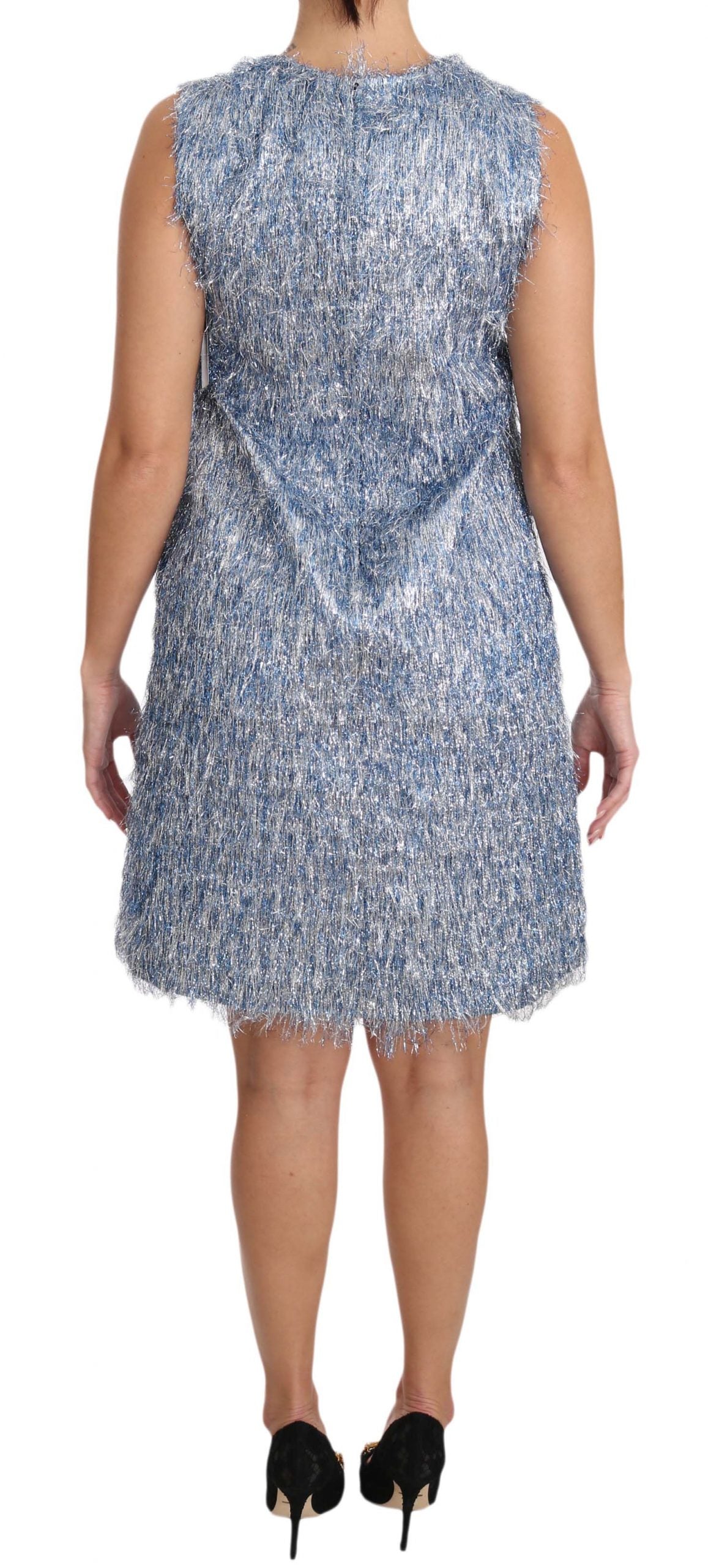 Elegant Light Blue Fringe Shift Dress - GlamHub Luxury and Icon Brand Clothing