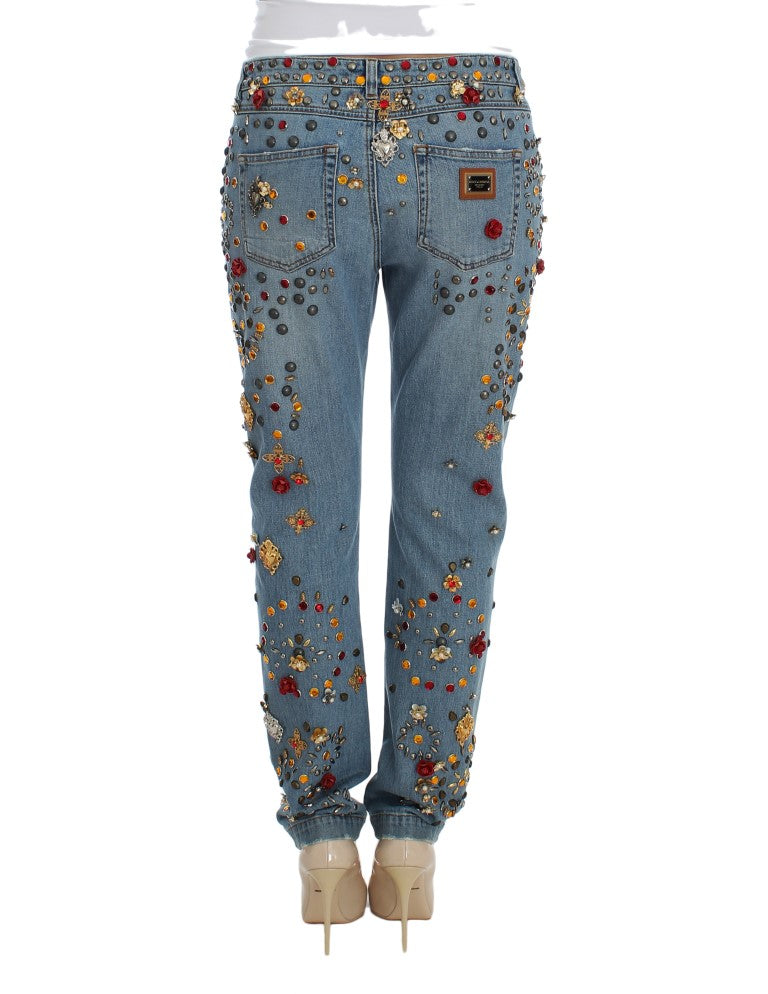 Enchanted Sicily Crystal Heart Boyfriend Jeans - GlamHub Luxury and Icon Brand Clothing