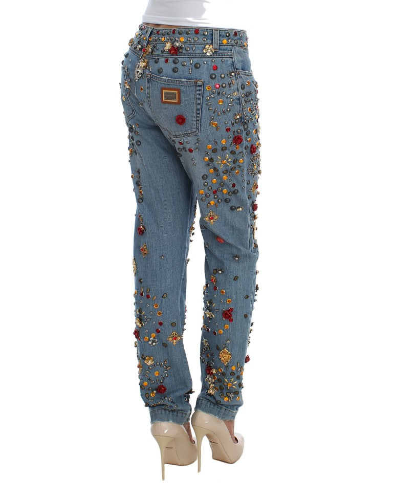 Enchanted Sicily Crystal Heart Boyfriend Jeans - GlamHub Luxury and Icon Brand Clothing