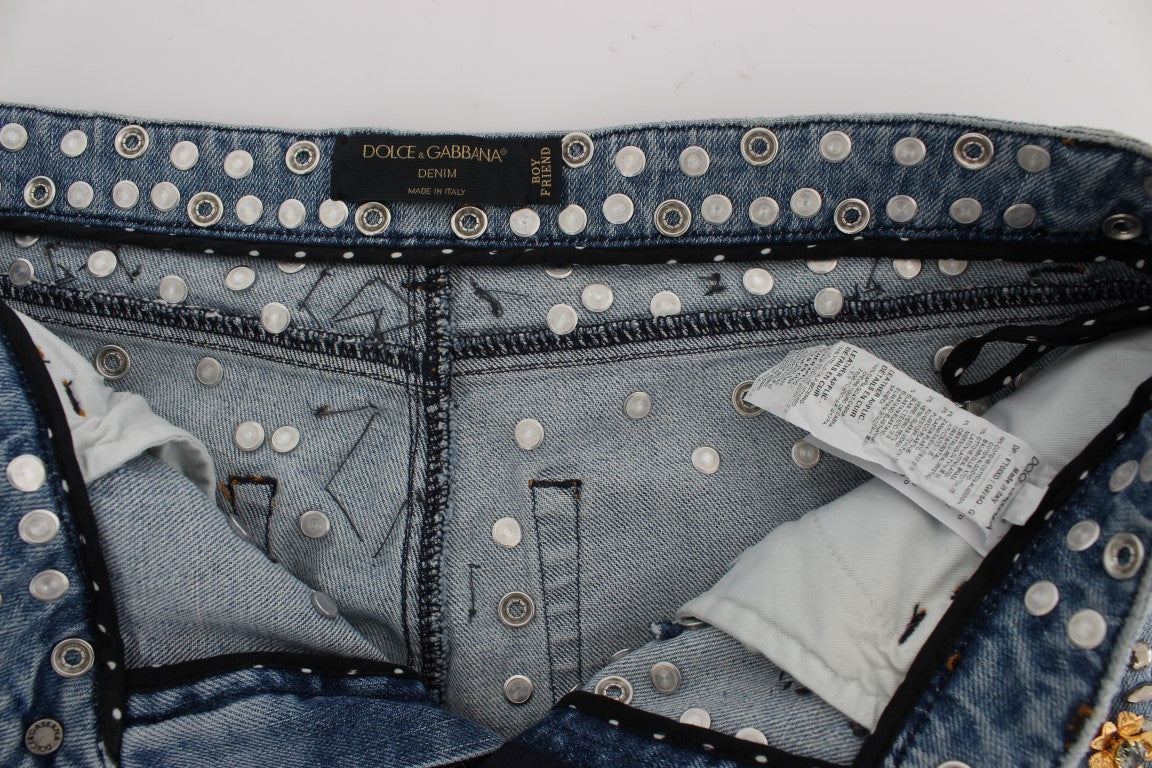 Enchanted Sicily Crystal Heart Boyfriend Jeans - GlamHub Luxury and Icon Brand Clothing