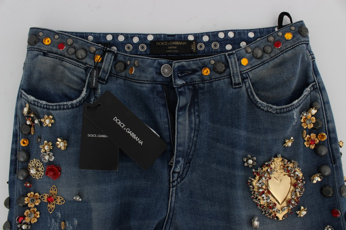 Enchanted Sicily Embellished Boyfriend Jeans - GlamHub Luxury and Icon Brand Clothing