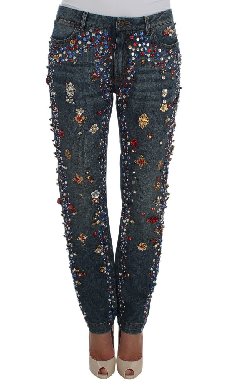 Enchanted Sicily Crystal Heart Boyfriend Jeans - GlamHub Luxury and Icon Brand Clothing