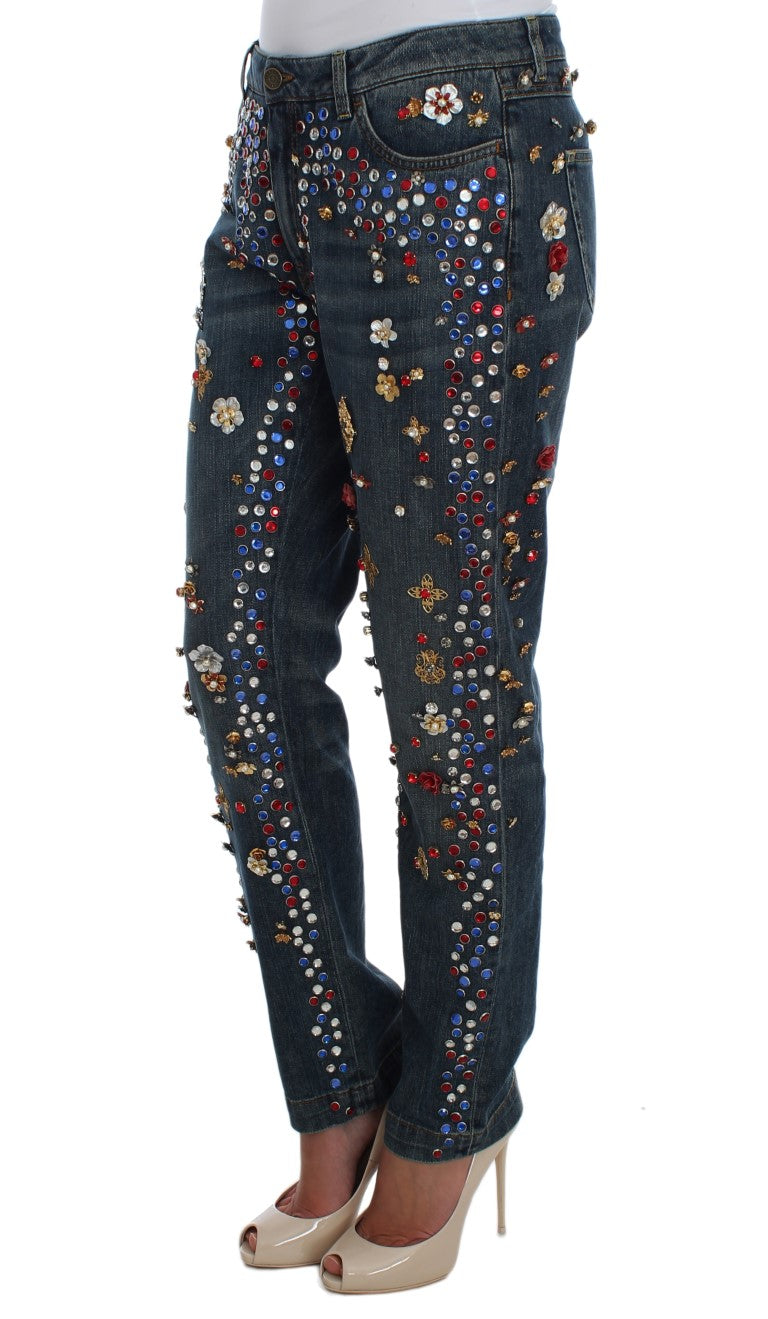 Enchanted Sicily Crystal Heart Boyfriend Jeans - GlamHub Luxury and Icon Brand Clothing