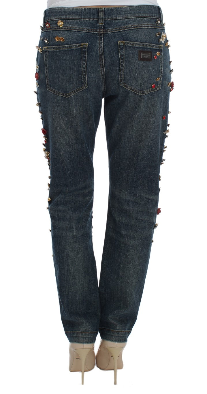 Enchanted Sicily Crystal Heart Boyfriend Jeans - GlamHub Luxury and Icon Brand Clothing