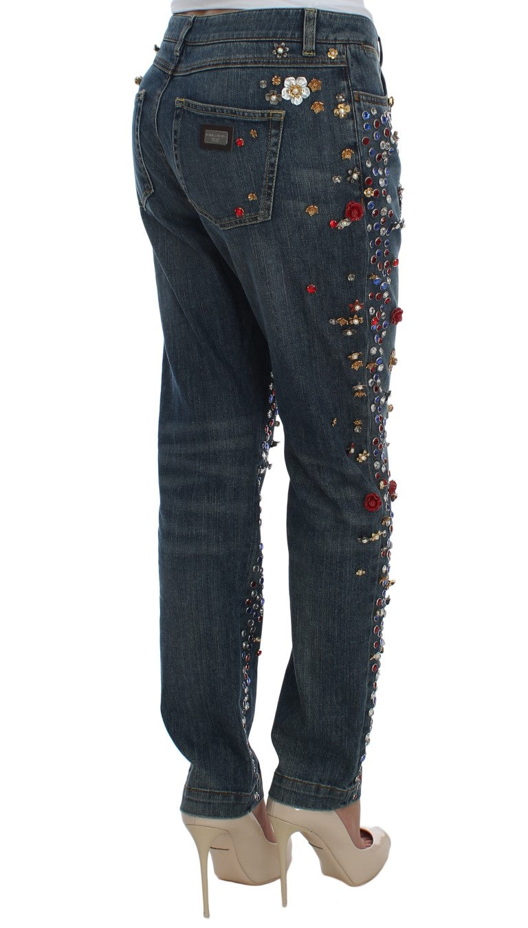 Enchanted Sicily Crystal Heart Boyfriend Jeans - GlamHub Luxury and Icon Brand Clothing