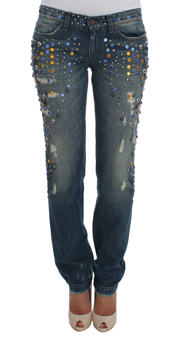 Enchanted Sicily Crystal Embellished Jeans - GlamHub Luxury and Icon Brand Clothing