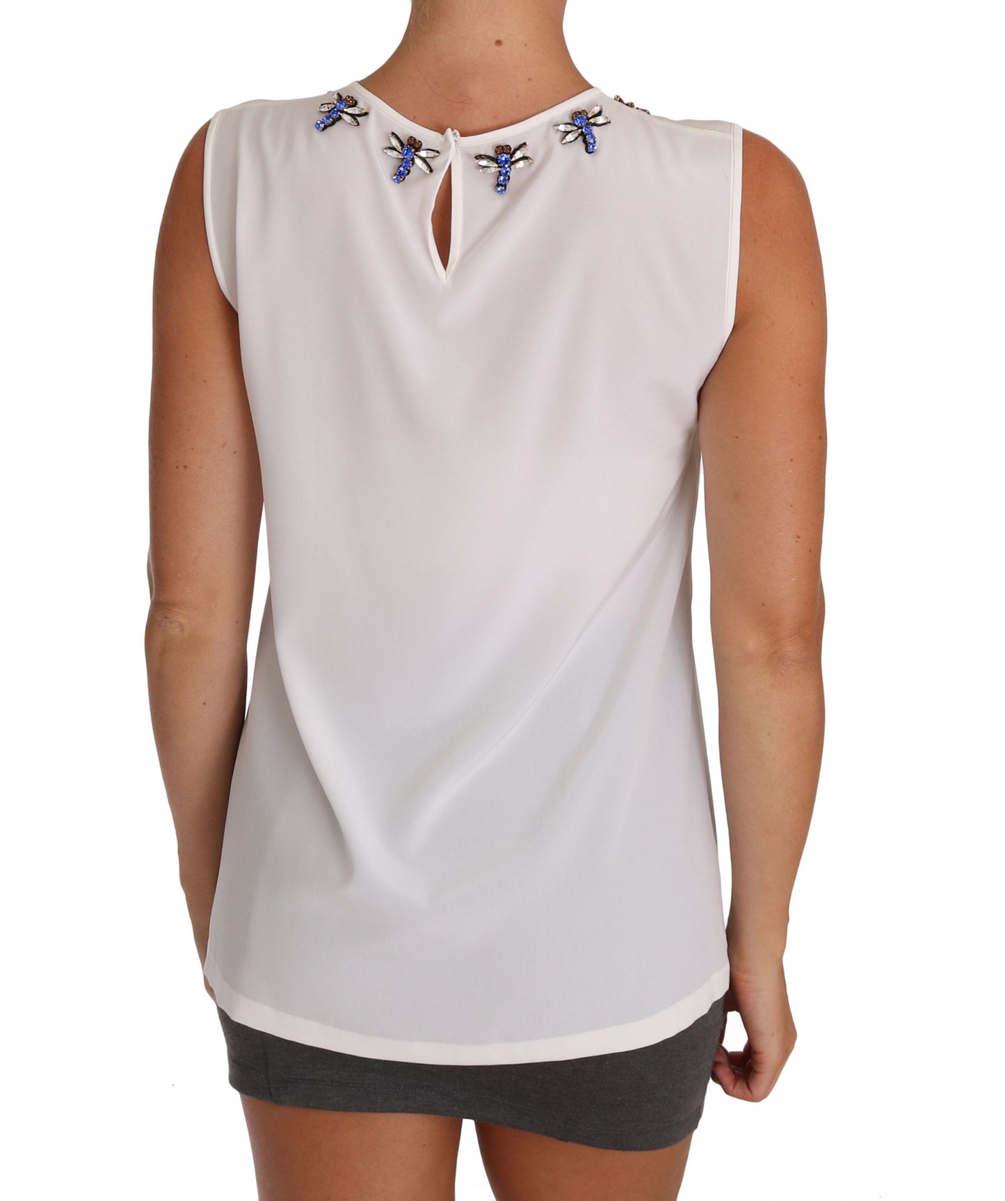 Elegant Embellished Sleeveless Silk Blouse - GlamHub Luxury and Icon Brand Clothing