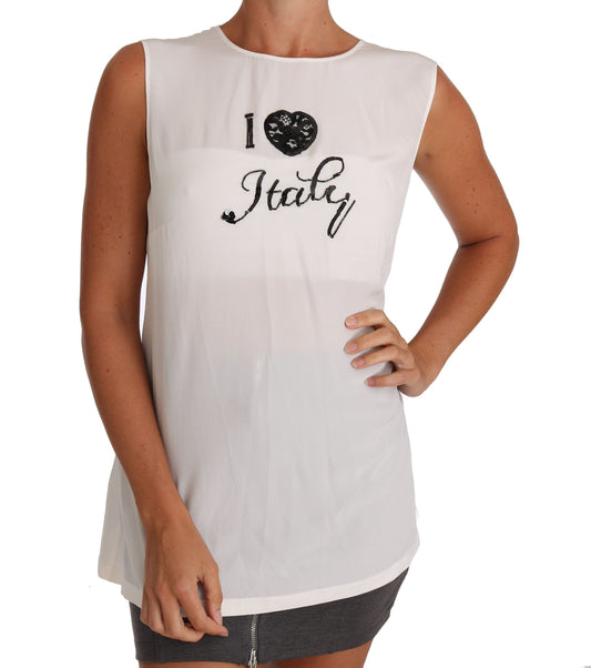 Elegant White Silk Sleeveless Top with Lace Detail - GlamHub Luxury and Icon Brand Clothing