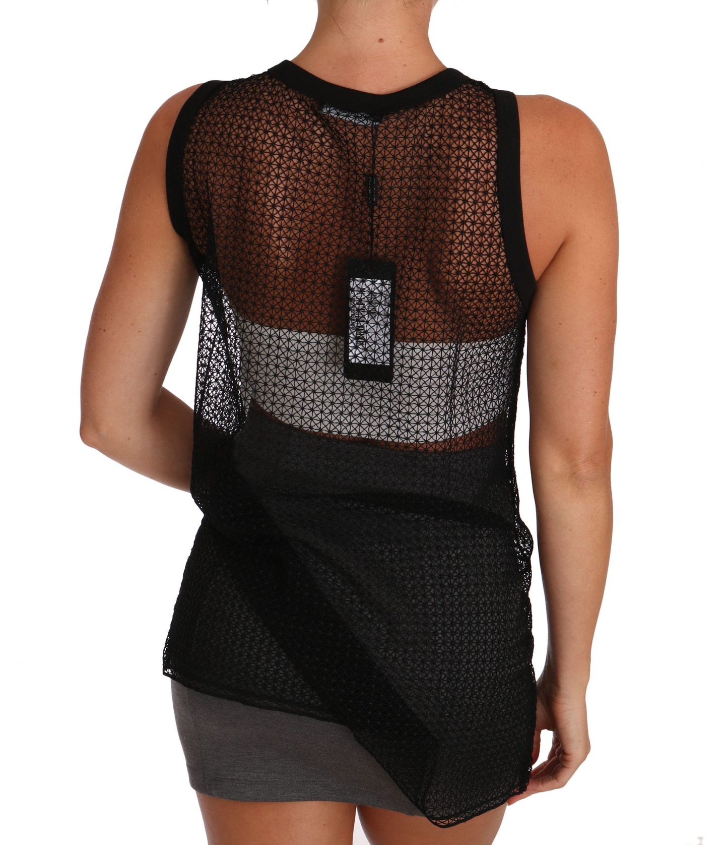 Elegant Sleeveless Black Mesh Top - GlamHub Luxury and Icon Brand Clothing