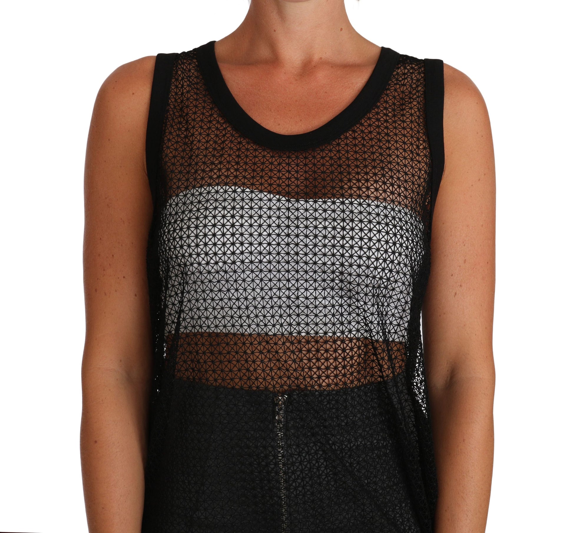 Elegant Sleeveless Black Mesh Top - GlamHub Luxury and Icon Brand Clothing