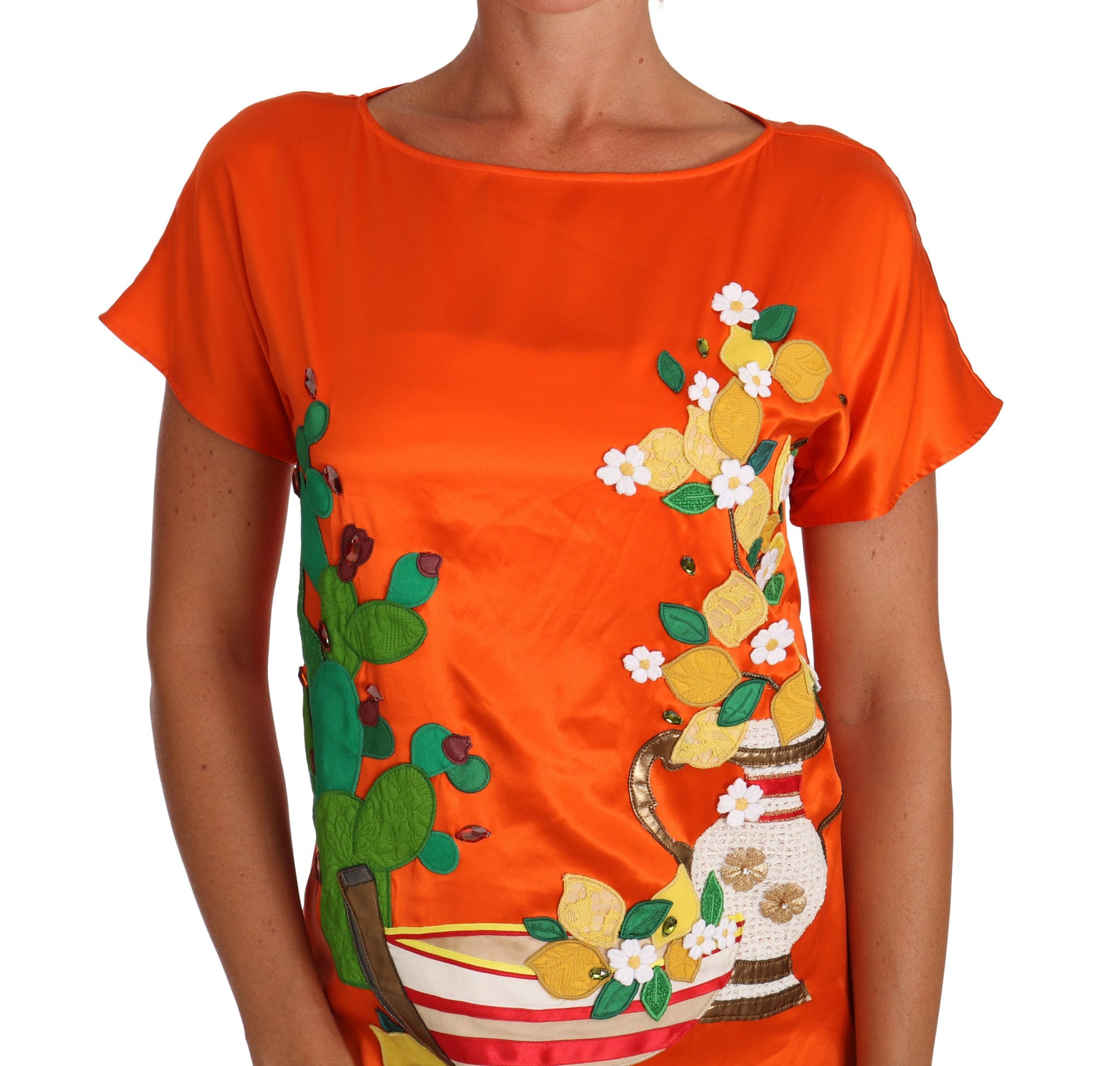 Sicilian Summer Silk Crystal-Embellished Top - GlamHub Luxury and Icon Brand Clothing