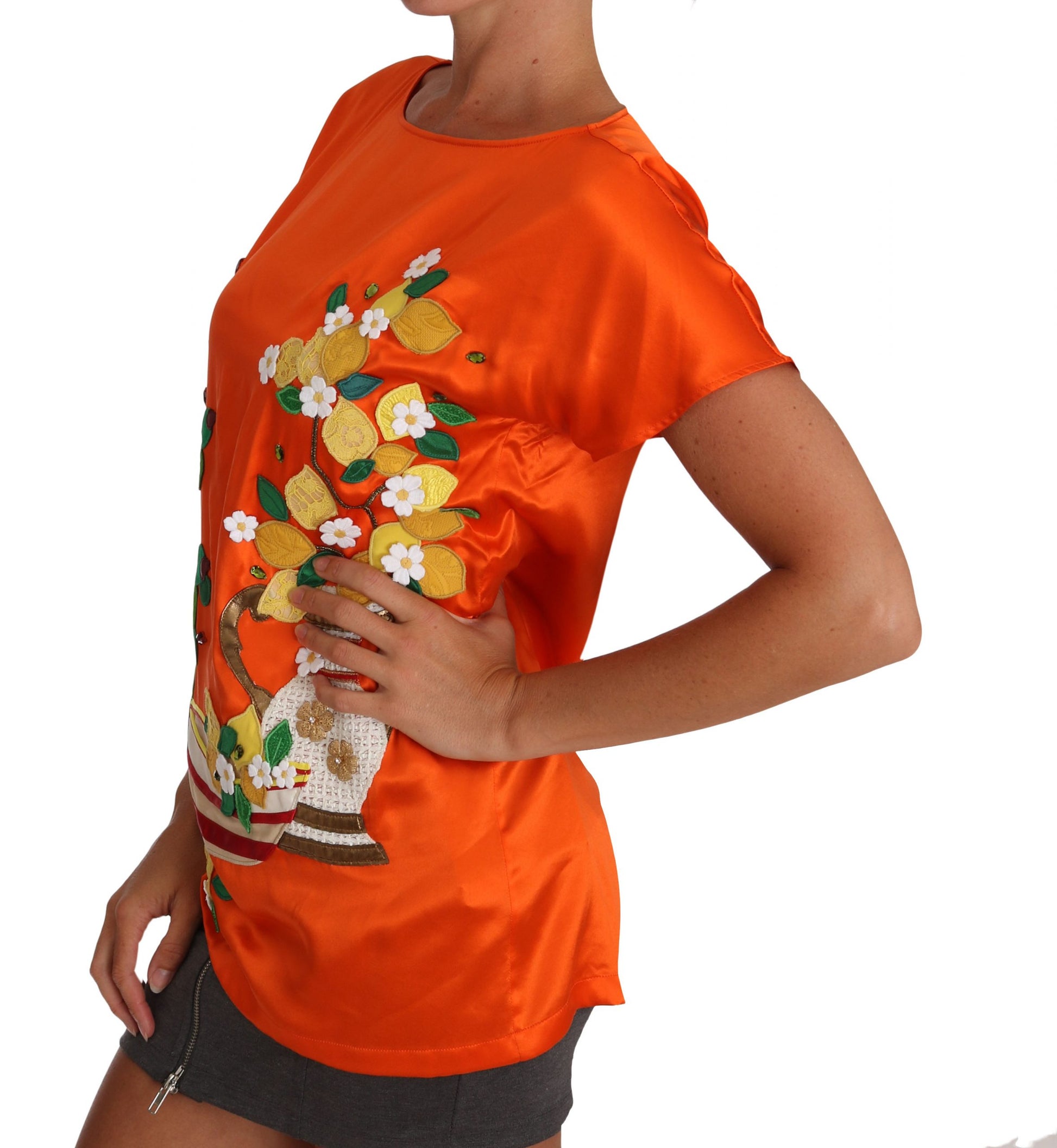 Sicilian Summer Silk Crystal-Embellished Top - GlamHub Luxury and Icon Brand Clothing