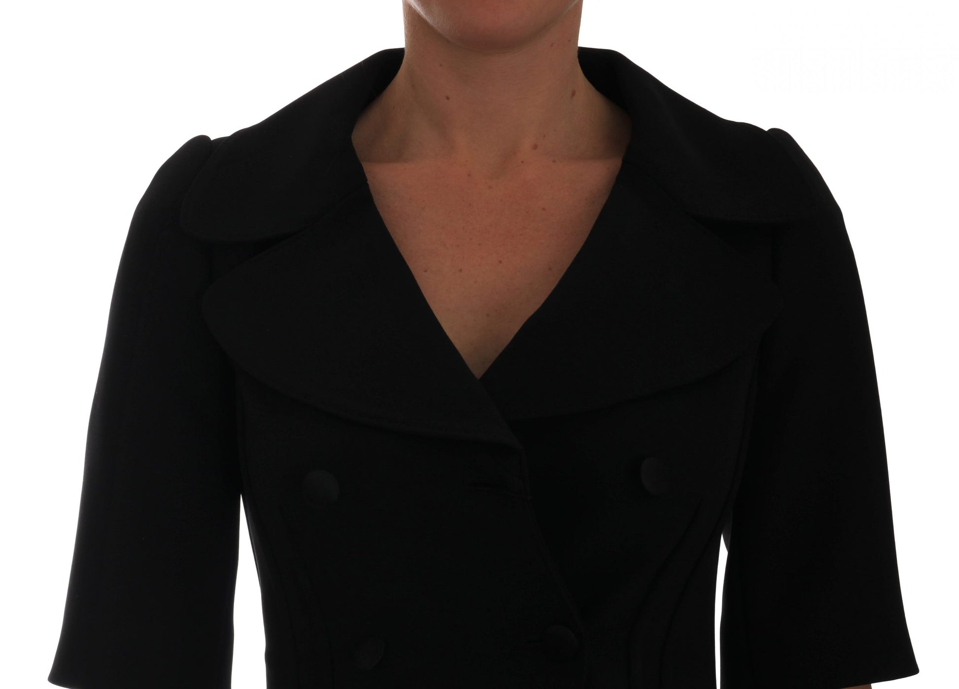 Chic Black Cropped Double Breasted Blazer - GlamHub Luxury and Icon Brand Clothing