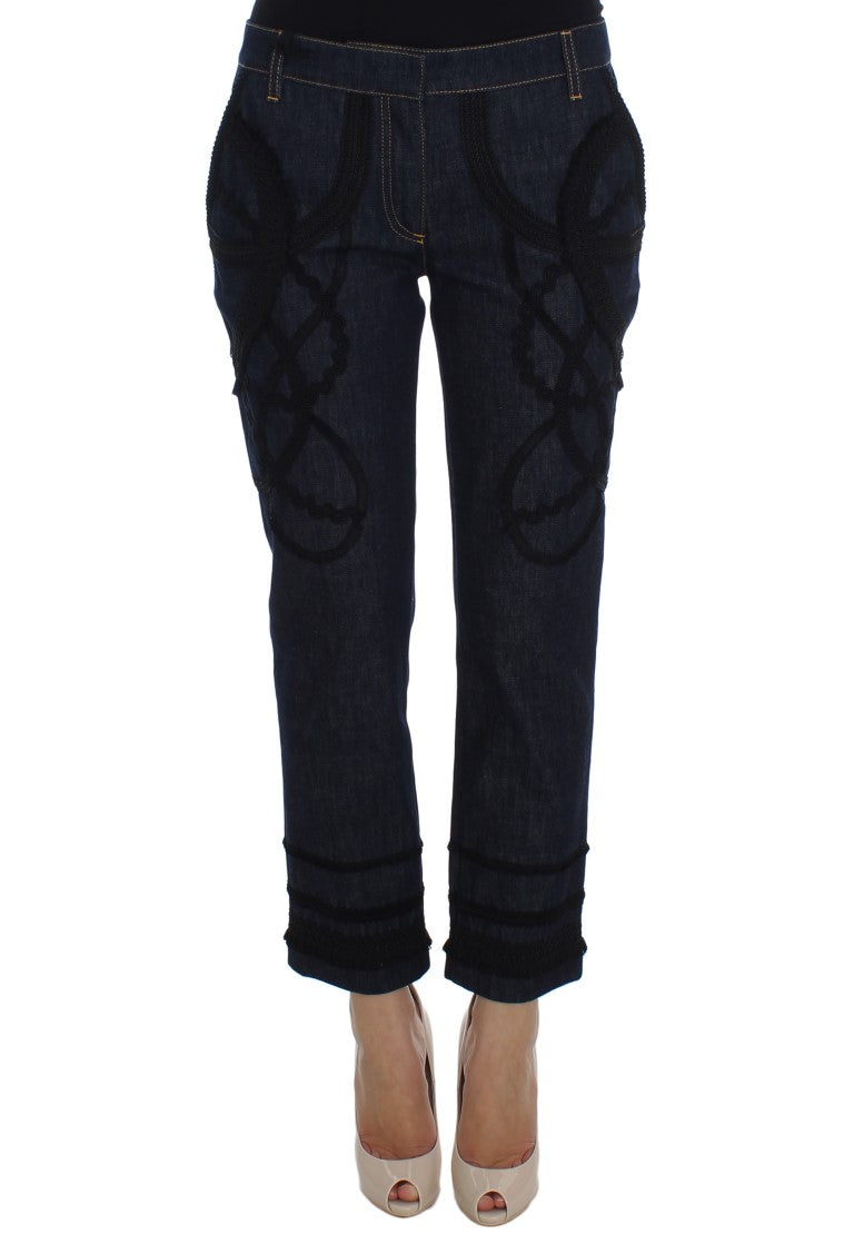 Embroidered Capri Jeans for Elegant Styling - GlamHub Luxury and Icon Brand Clothing