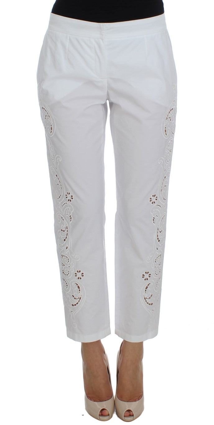 Elegant White Floral Cutout Dress Pants - GlamHub Luxury and Icon Brand Clothing