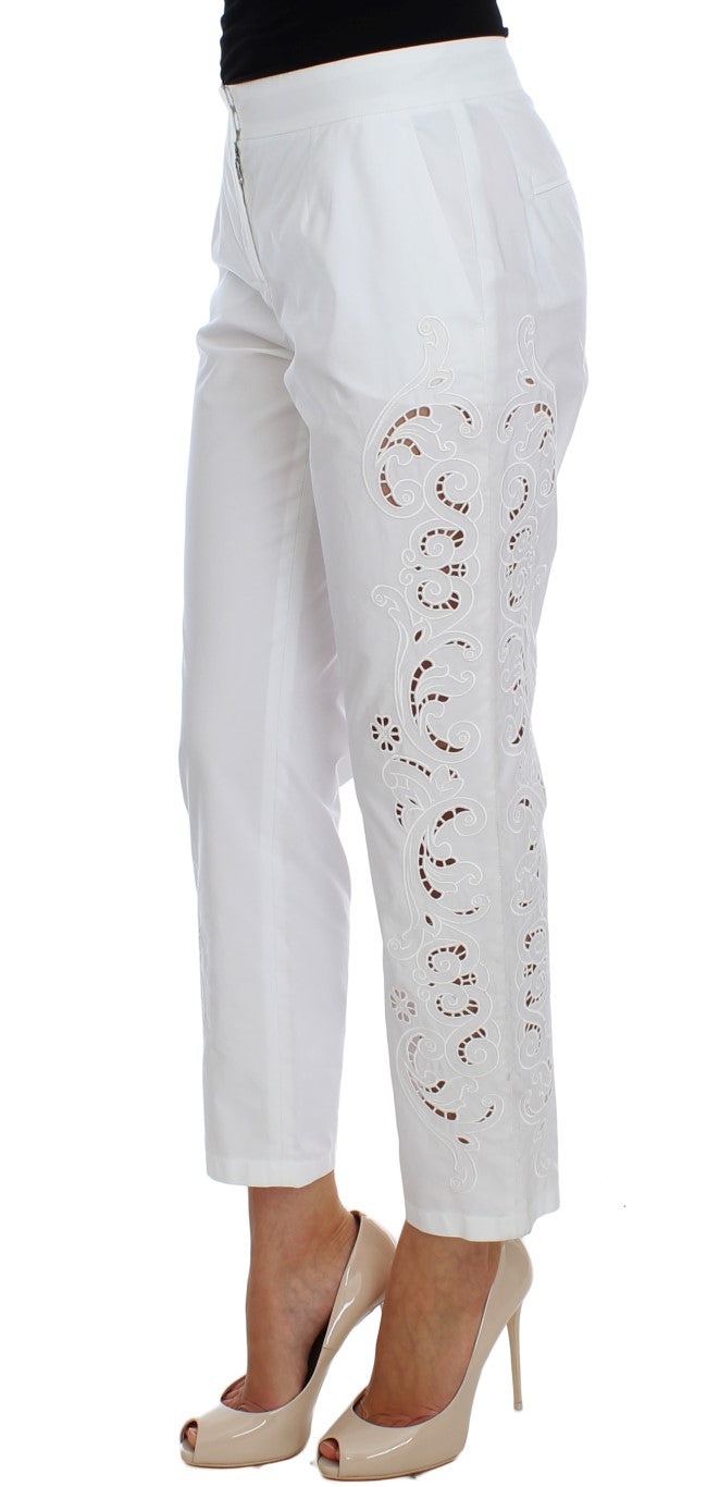 Elegant White Floral Cutout Dress Pants - GlamHub Luxury and Icon Brand Clothing