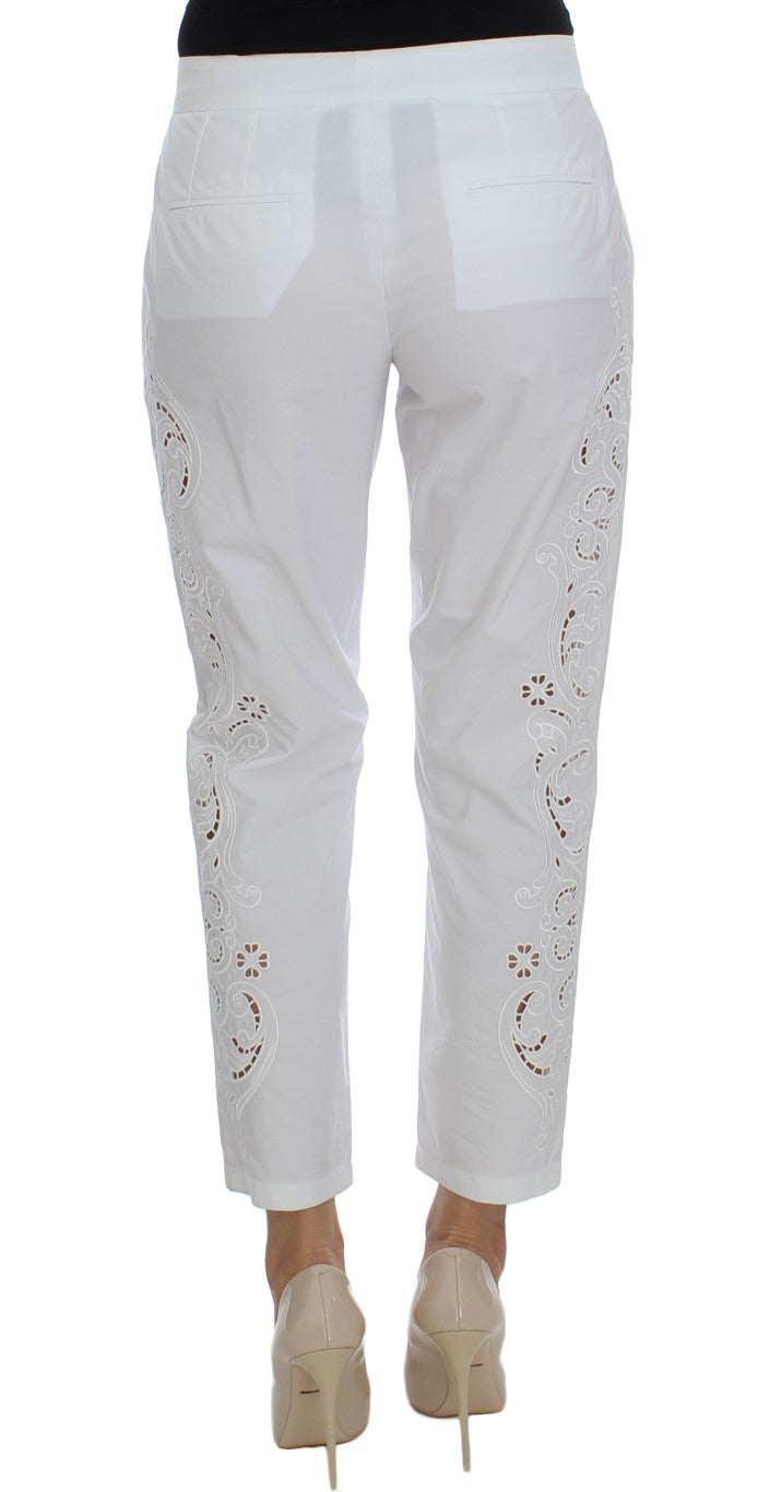 Elegant White Floral Cutout Dress Pants - GlamHub Luxury and Icon Brand Clothing