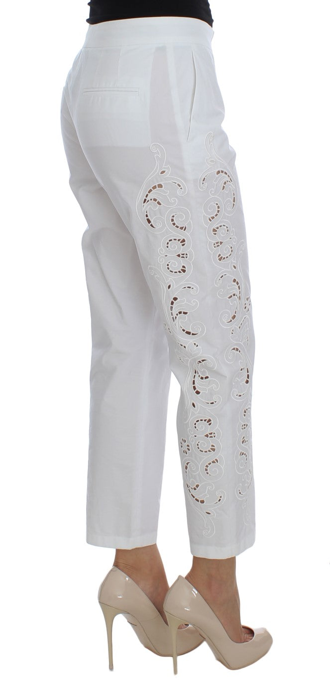 Elegant White Floral Cutout Dress Pants - GlamHub Luxury and Icon Brand Clothing