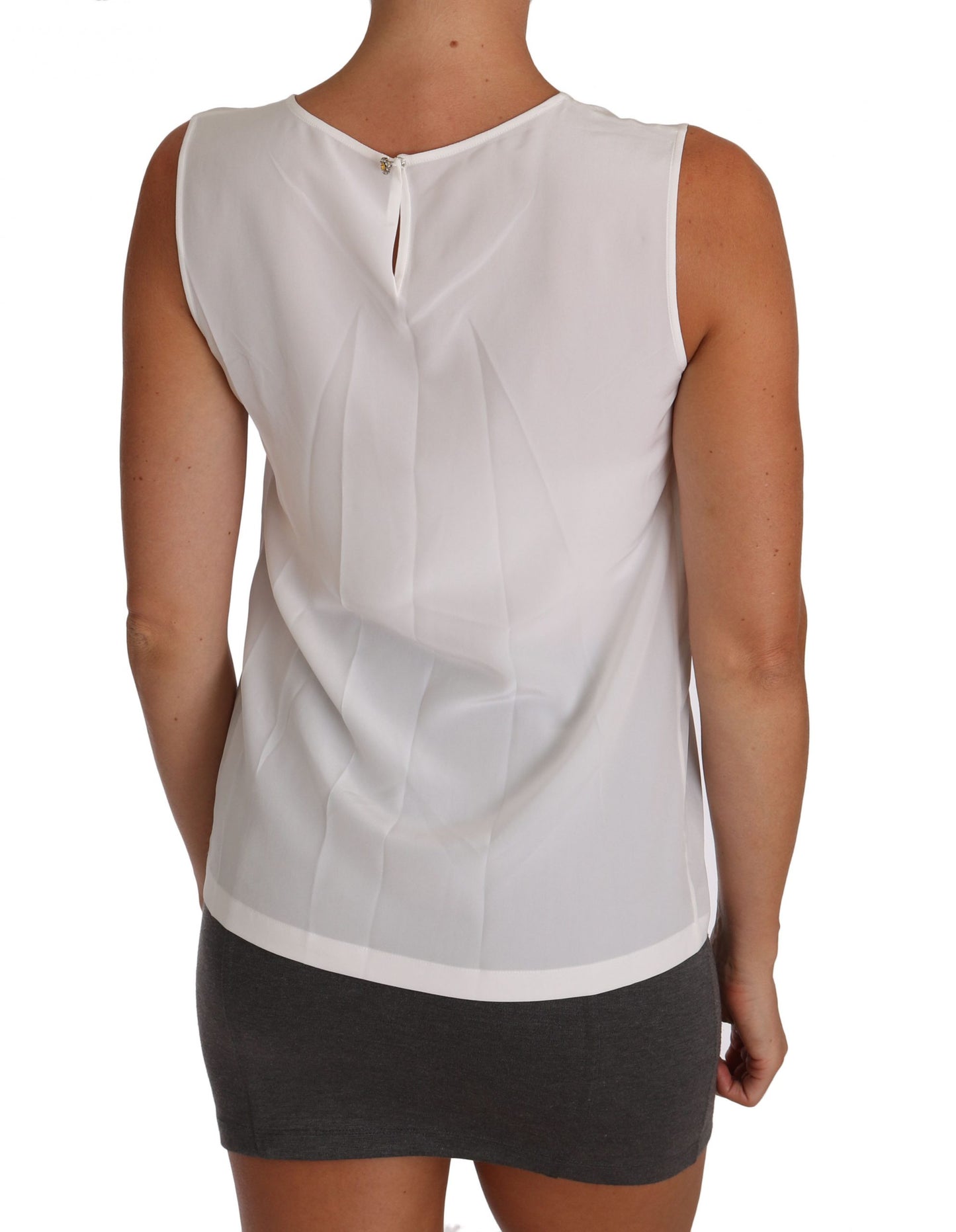 Elegant Sleeveless White Silk Blouse Top - GlamHub Luxury and Icon Brand Clothing