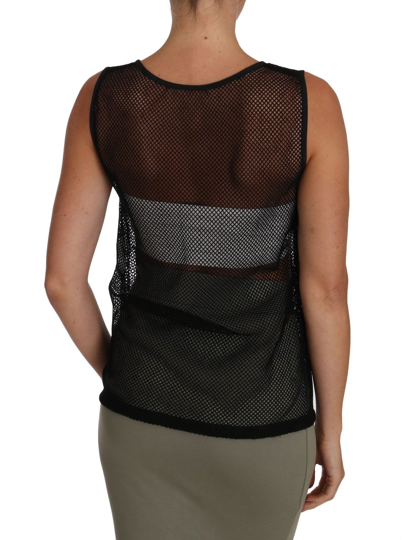 Elegant Black Mesh Sleeveless Blouse Top - GlamHub Luxury and Icon Brand Clothing