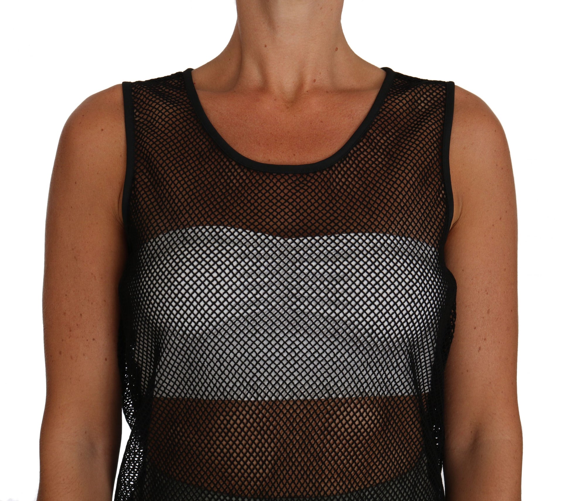 Elegant Black Mesh Sleeveless Blouse Top - GlamHub Luxury and Icon Brand Clothing