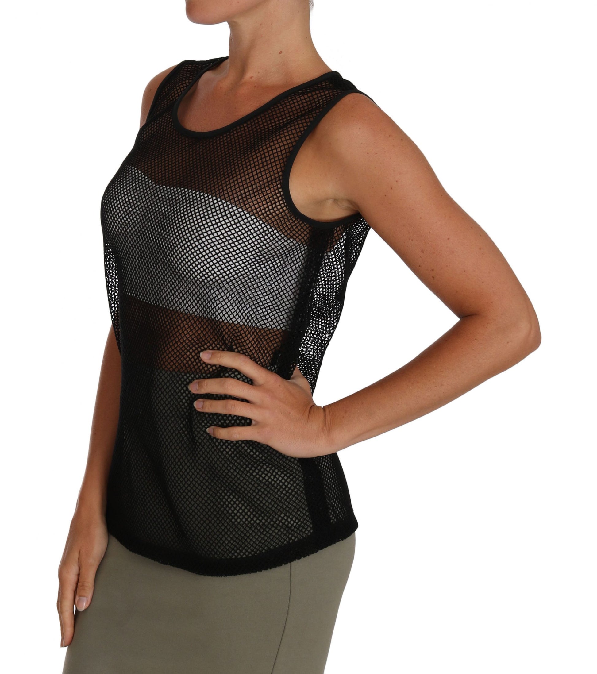 Elegant Black Mesh Sleeveless Blouse Top - GlamHub Luxury and Icon Brand Clothing