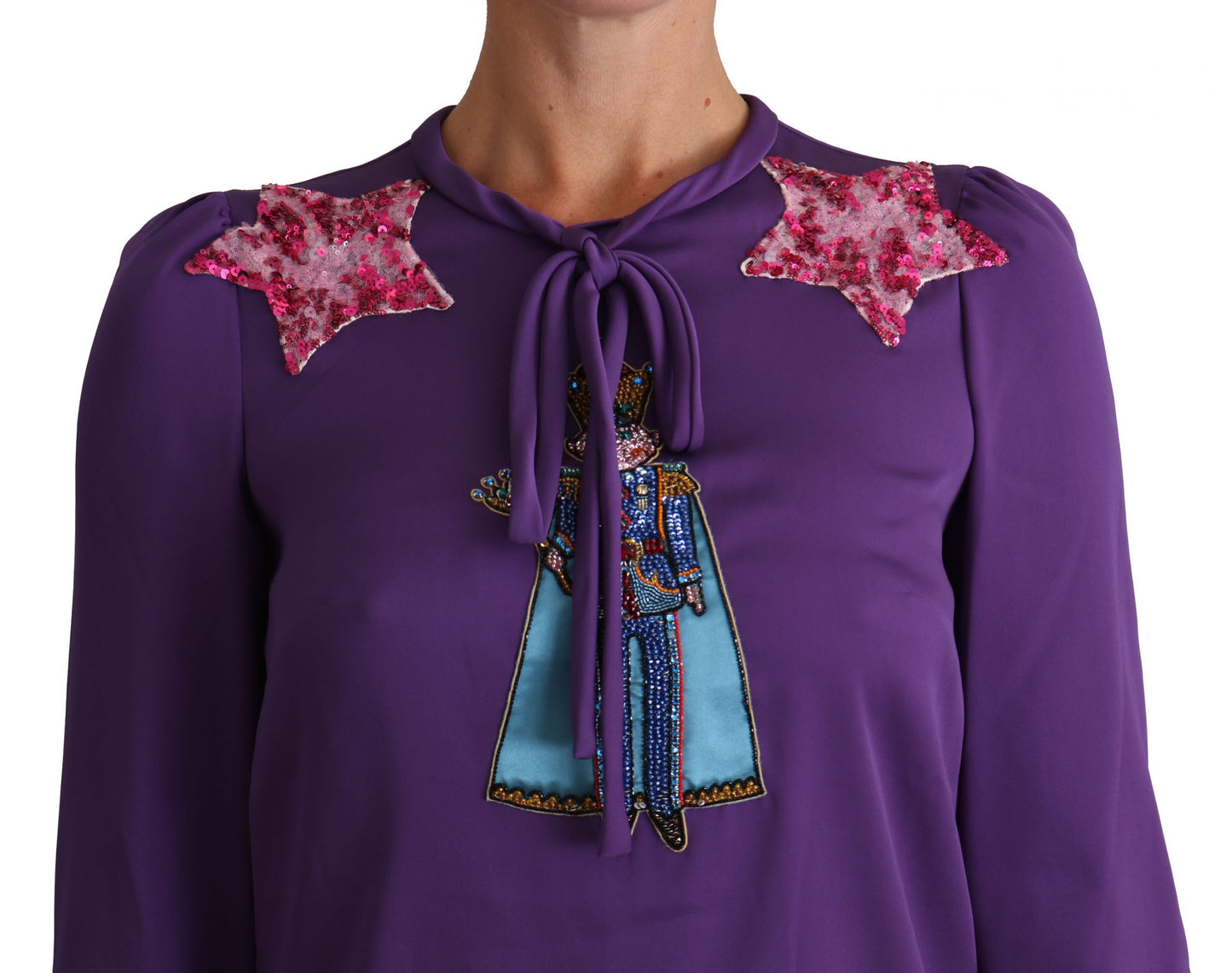 Enchanted Purple Silk Crystal Blouse - GlamHub Luxury and Icon Brand Clothing