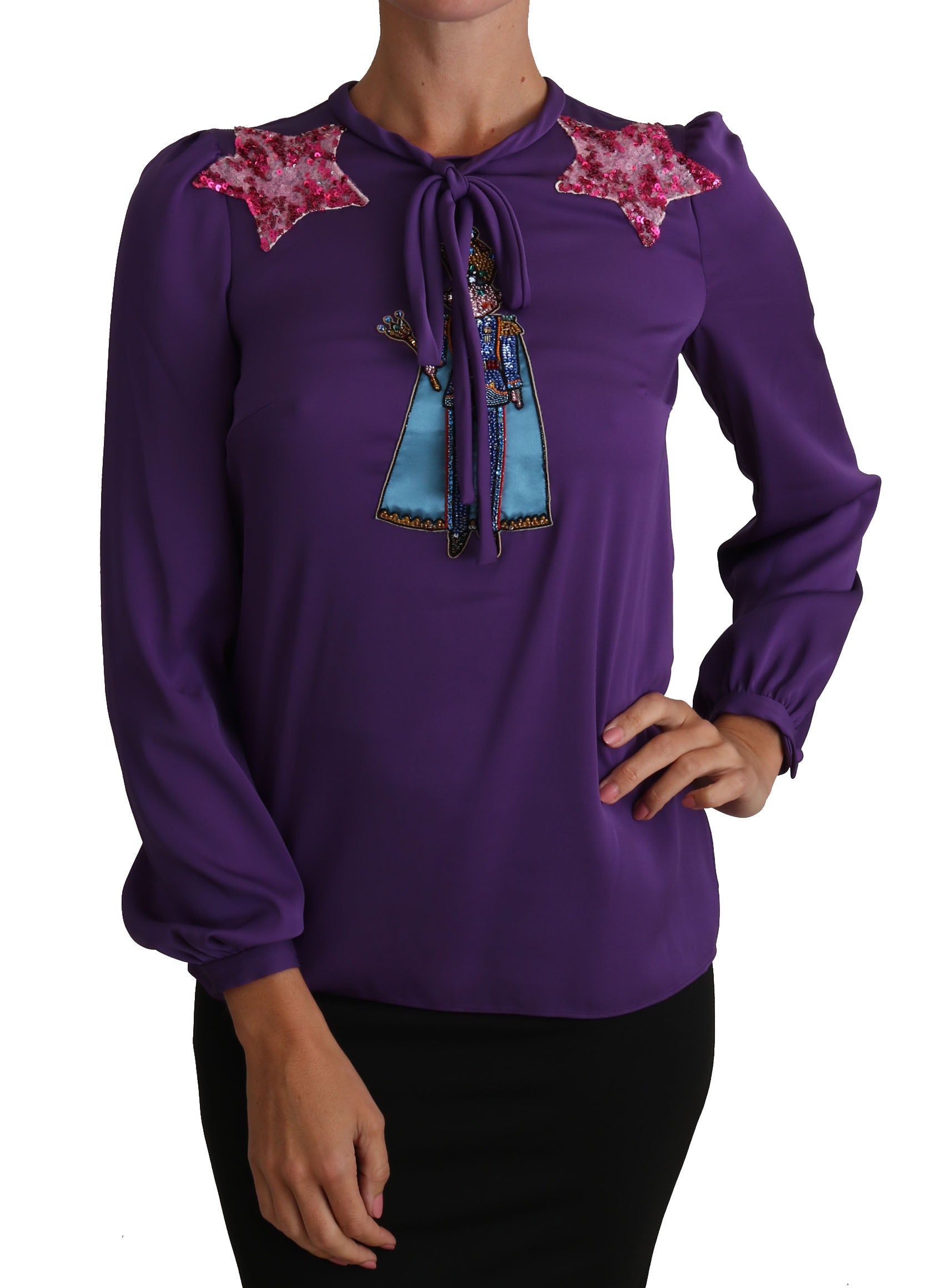 Enchanted Purple Silk Crystal Blouse - GlamHub Luxury and Icon Brand Clothing