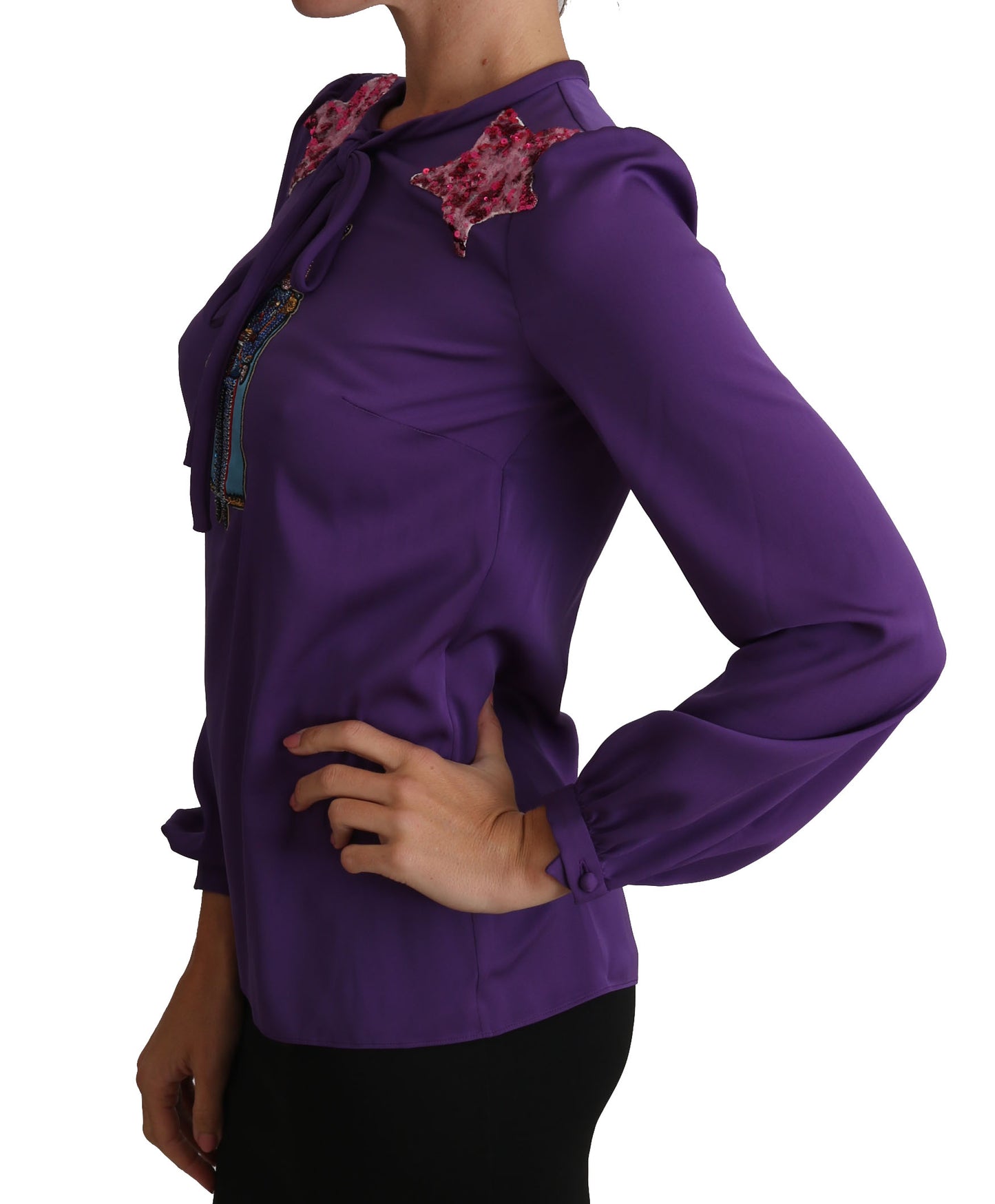 Enchanted Purple Silk Crystal Blouse - GlamHub Luxury and Icon Brand Clothing