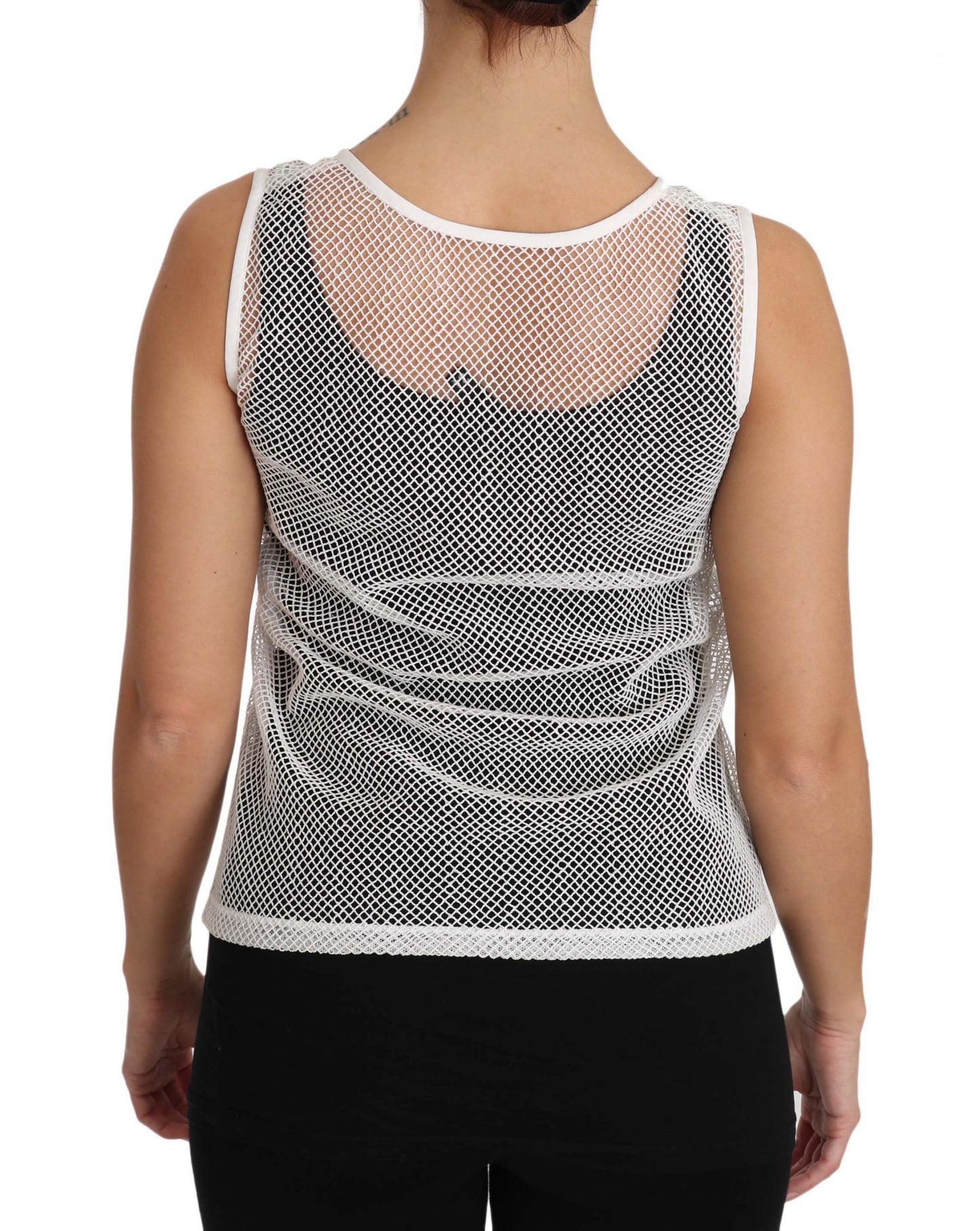 Elegant White Sheer Sleeveless Top - GlamHub Luxury and Icon Brand Clothing