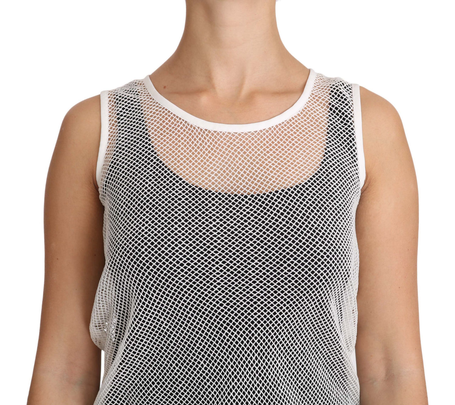 Elegant White Sheer Sleeveless Top - GlamHub Luxury and Icon Brand Clothing