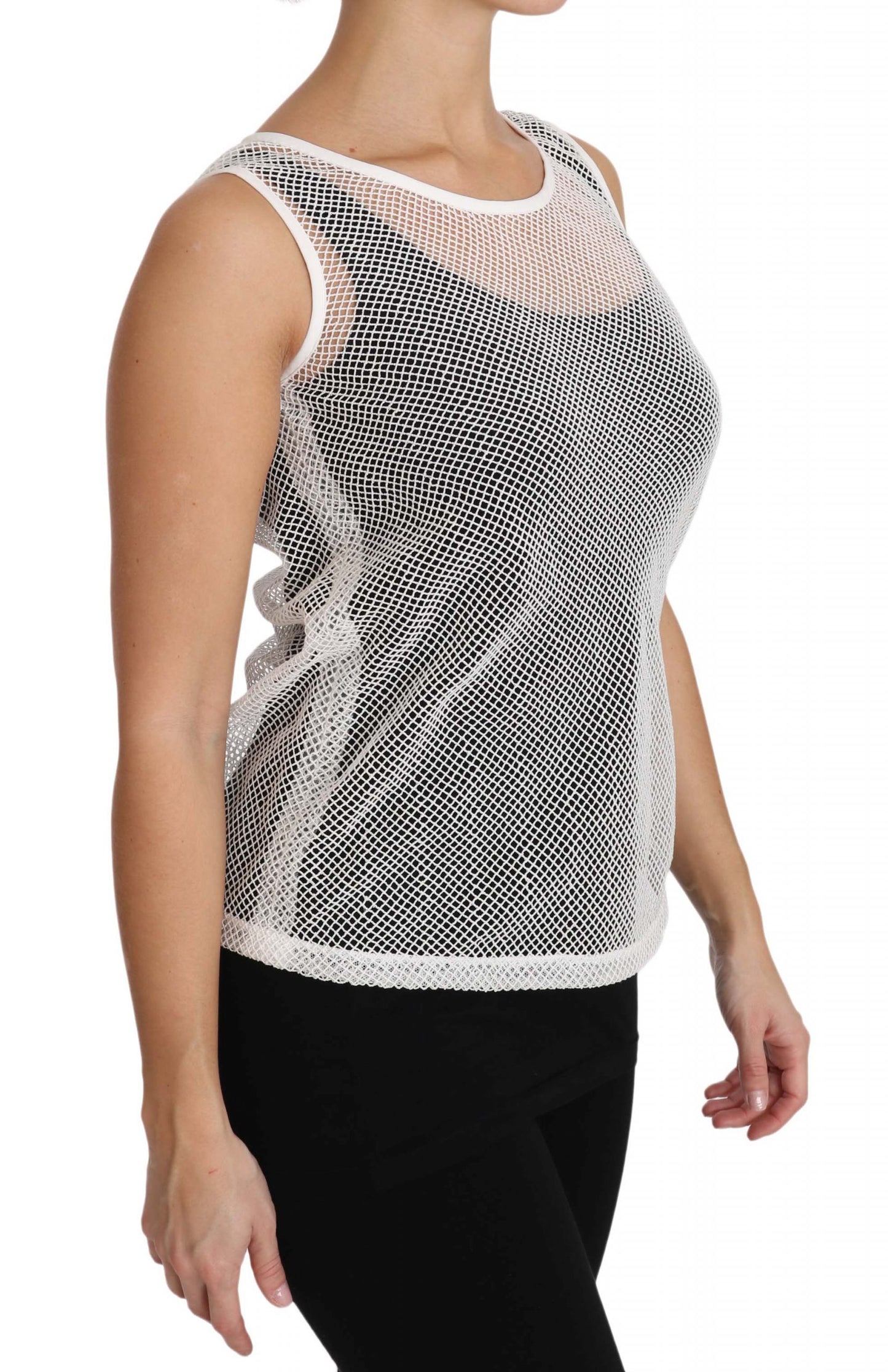 Elegant White Sheer Sleeveless Top - GlamHub Luxury and Icon Brand Clothing