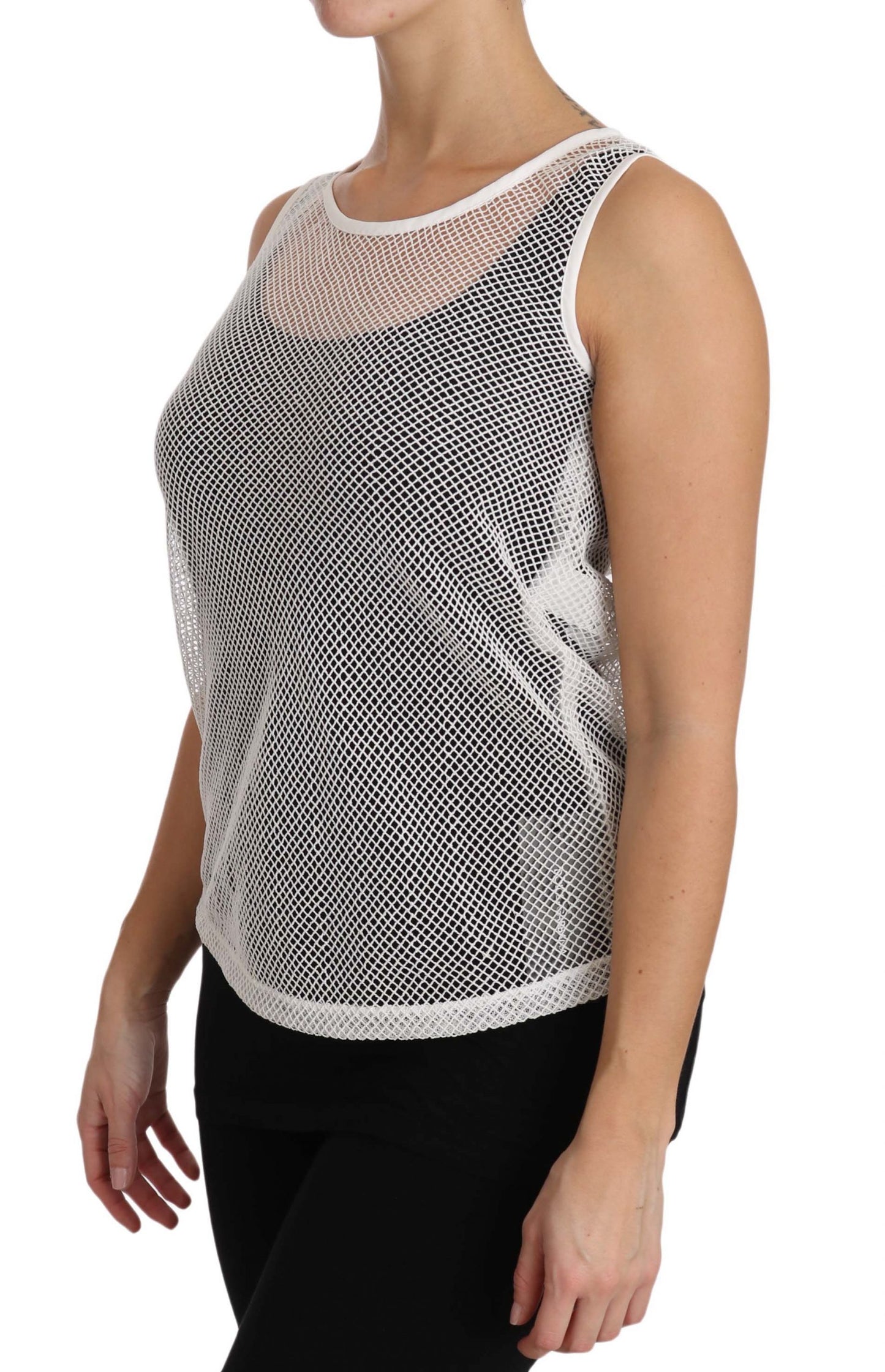 Elegant White Sheer Sleeveless Top - GlamHub Luxury and Icon Brand Clothing