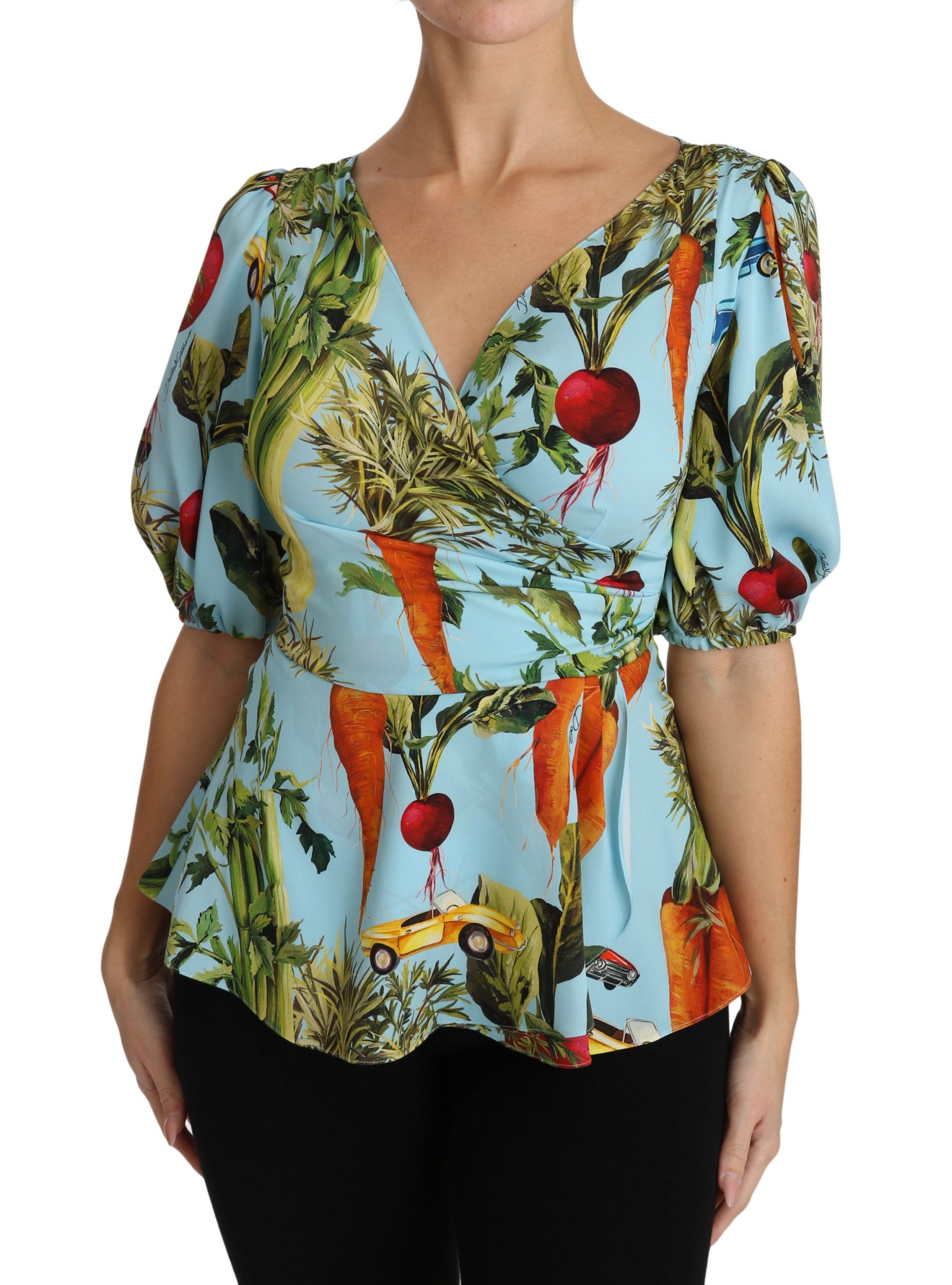 Vegetable Print Silk Top Extravaganza - GlamHub Luxury and Icon Brand Clothing