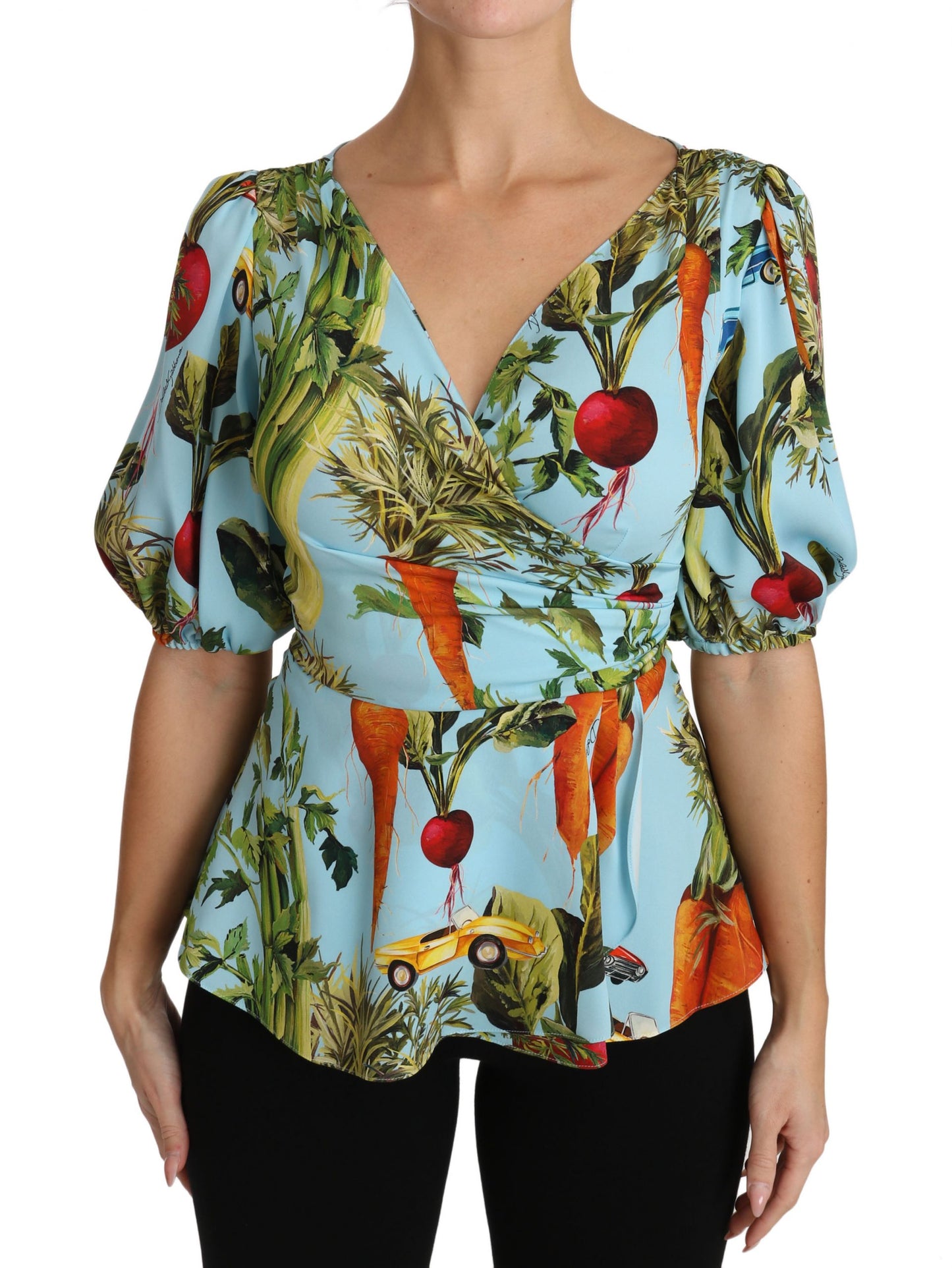 Vegetable Print Silk Top Extravaganza - GlamHub Luxury and Icon Brand Clothing