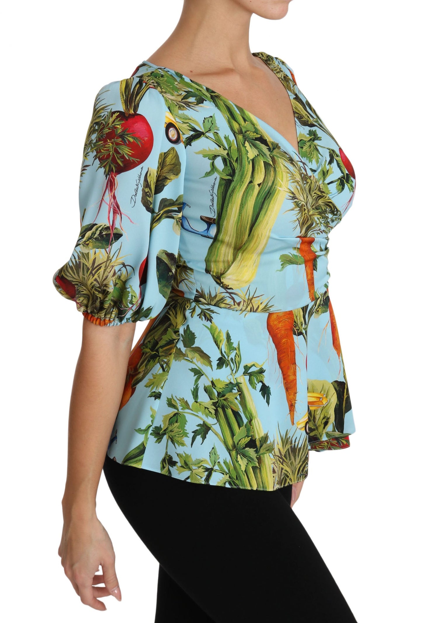 Vegetable Print Silk Top Extravaganza - GlamHub Luxury and Icon Brand Clothing