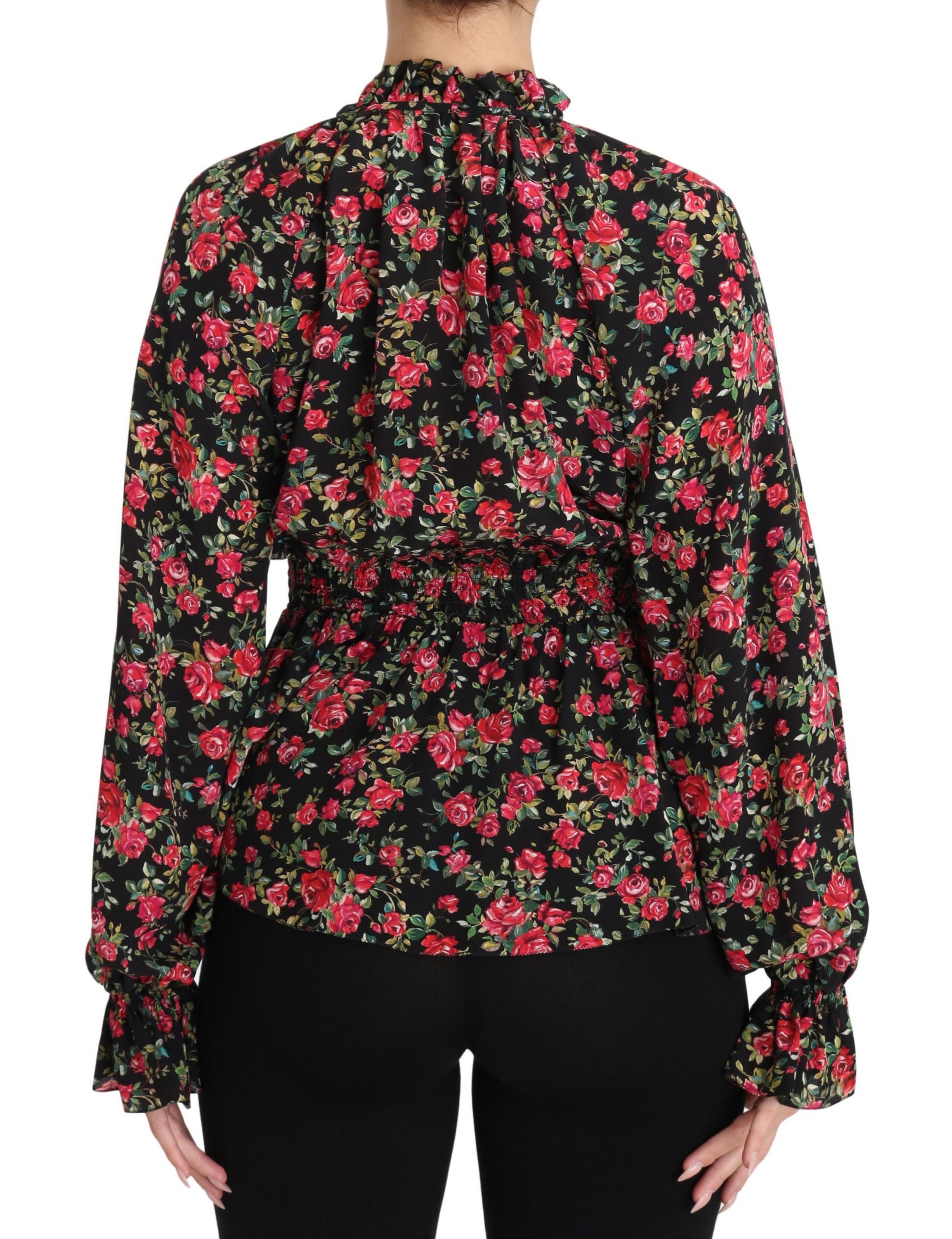 Elegant Black Floral Silk Shirt - GlamHub Luxury and Icon Brand Clothing