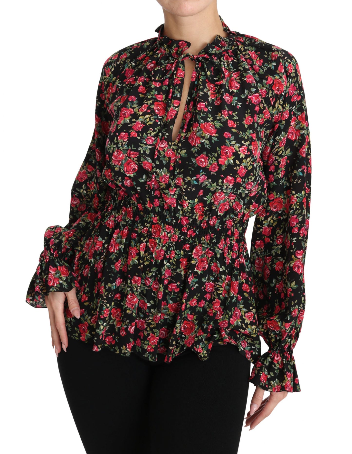 Elegant Black Floral Silk Shirt - GlamHub Luxury and Icon Brand Clothing