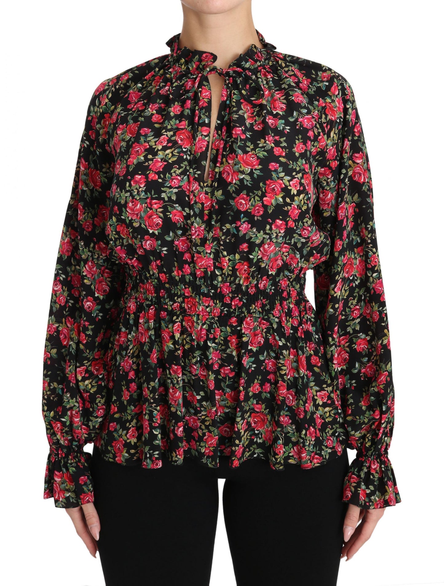 Elegant Black Floral Silk Shirt - GlamHub Luxury and Icon Brand Clothing