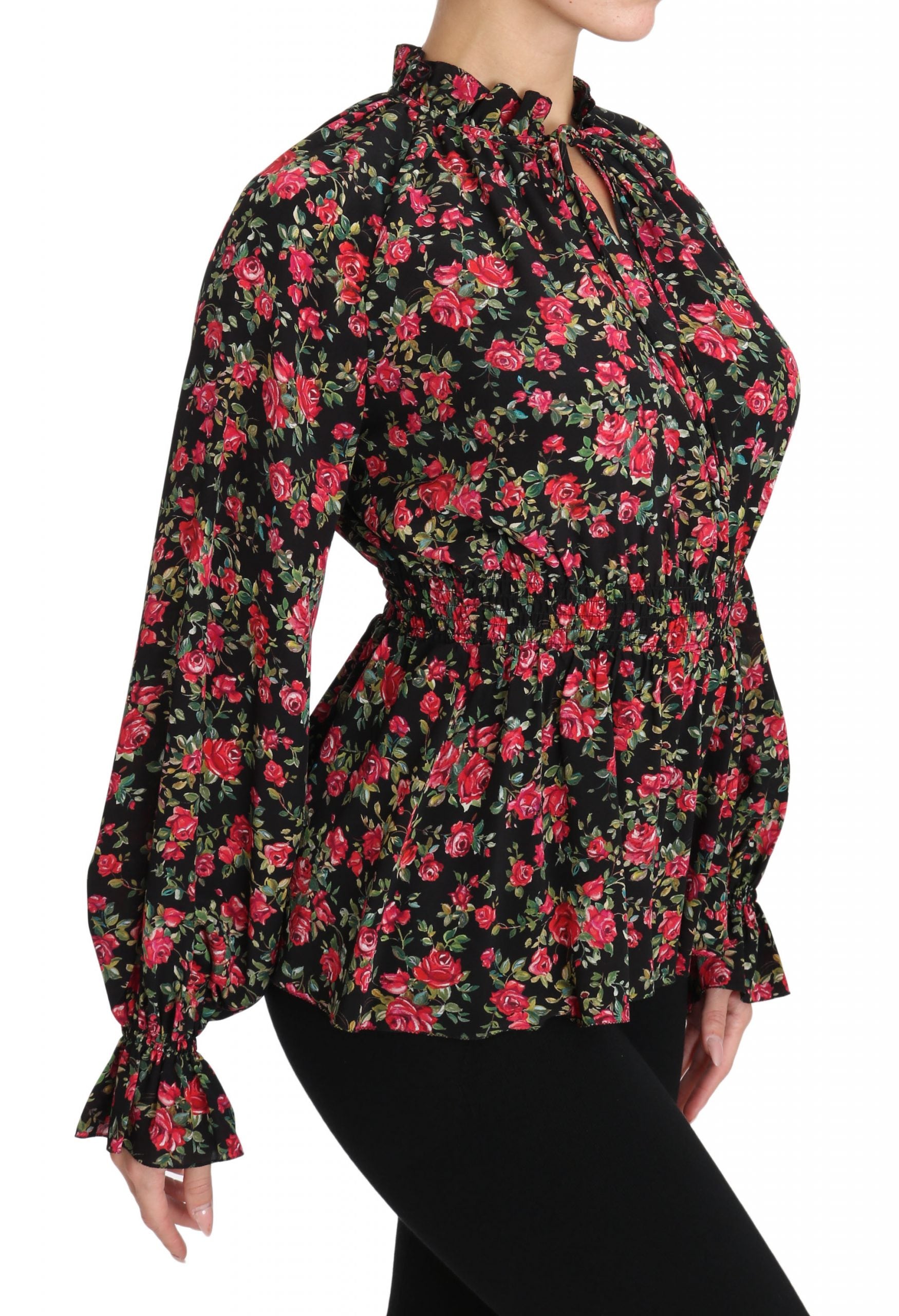 Elegant Black Floral Silk Shirt - GlamHub Luxury and Icon Brand Clothing