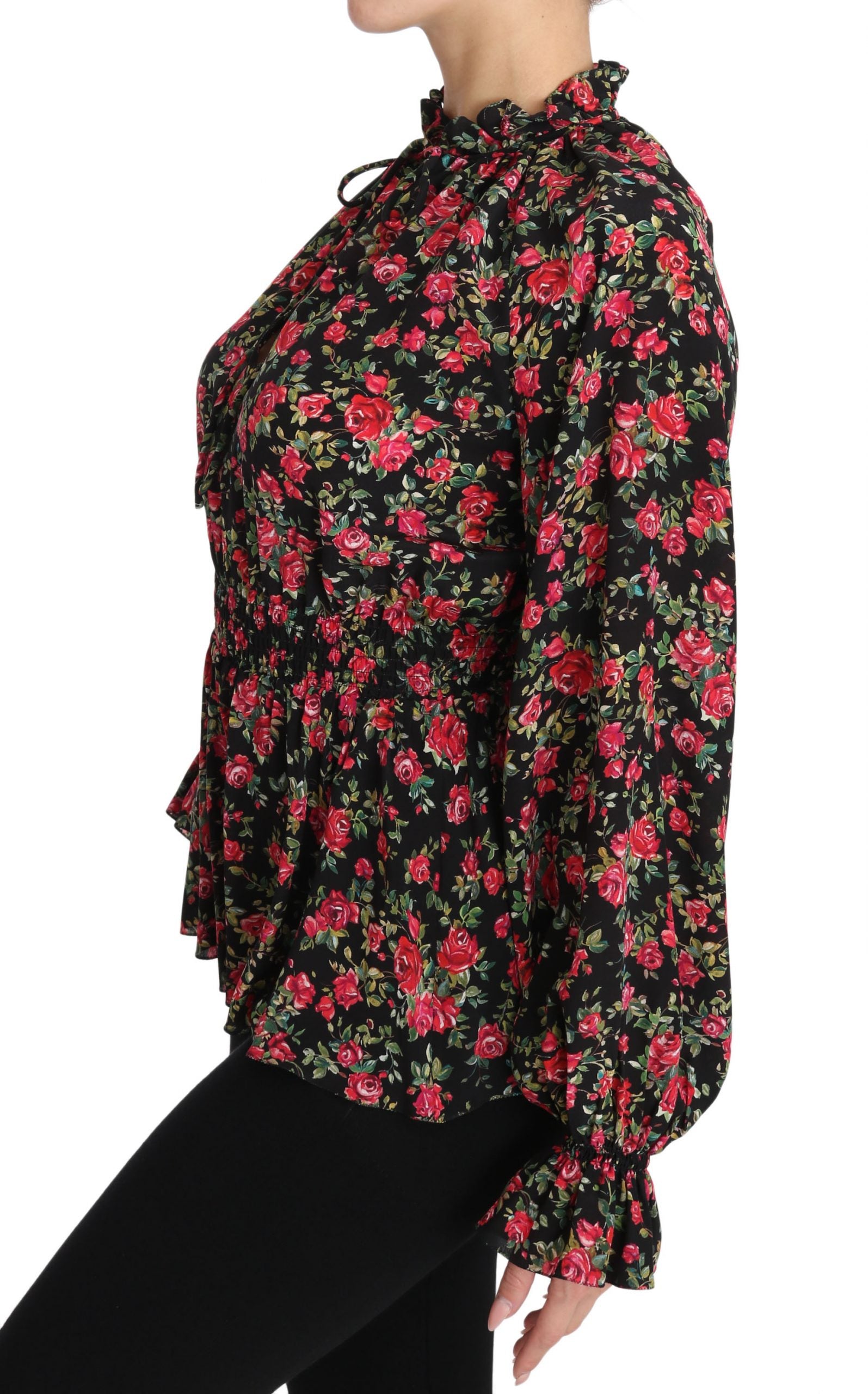 Elegant Black Floral Silk Shirt - GlamHub Luxury and Icon Brand Clothing