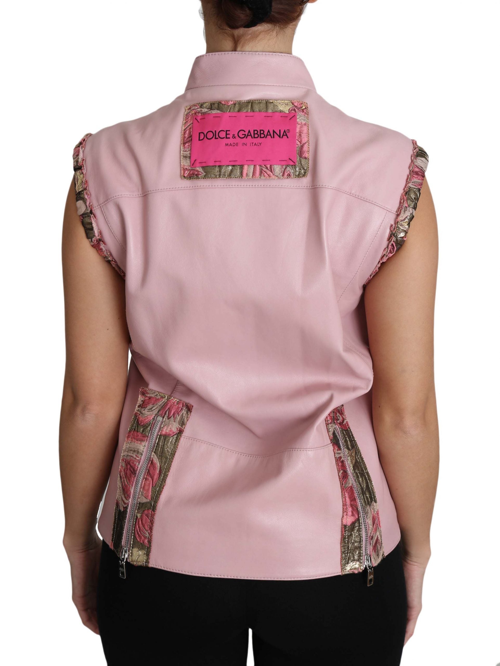 Stunning Pink Sleeveless Leather Vest - GlamHub Luxury and Icon Brand Clothing