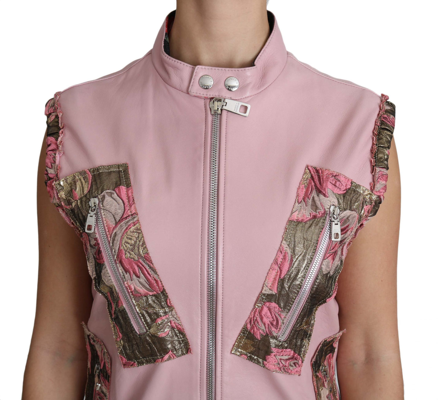 Stunning Pink Sleeveless Leather Vest - GlamHub Luxury and Icon Brand Clothing